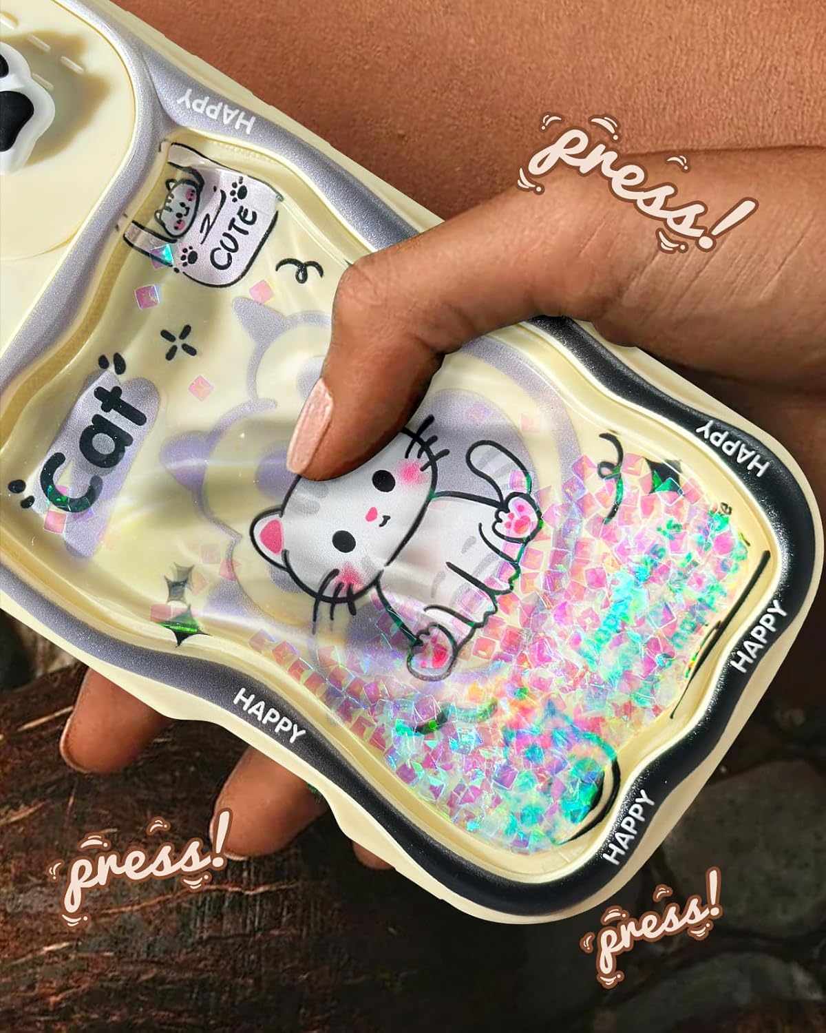 Toycamp for iPhone 16 Plus Case 6.7" - Women Girls Cute Phone Cover Cats with Sliding Camera Cover Girly Glitter Kawaii Pretty Cartoon Unique Design Flowing Liquid Quicksand Case for iPhone 16 Plus - Image 4