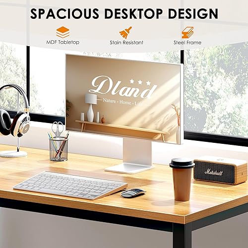 Miniatura 4 de DlandHome - Escritorio para computadora, para el hogar, oficina, mesa, escritorio, estudio, mesa de juegos, estación de trabajo, Teca + negro., 39