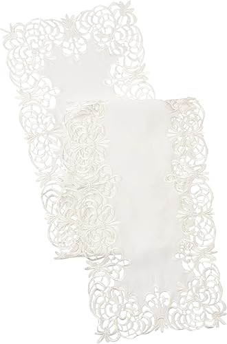 SARO LIFESTYLE Camino de mesa con diseño bordado de estilo elegante, 16 x 72 pulgadas, color marfil