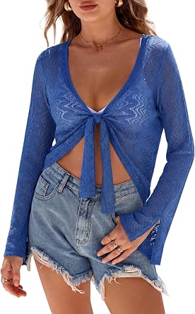 Arach&Cloz Womens Linen Blend Tie Front Bolero Shrug Beach Cover Up 2026