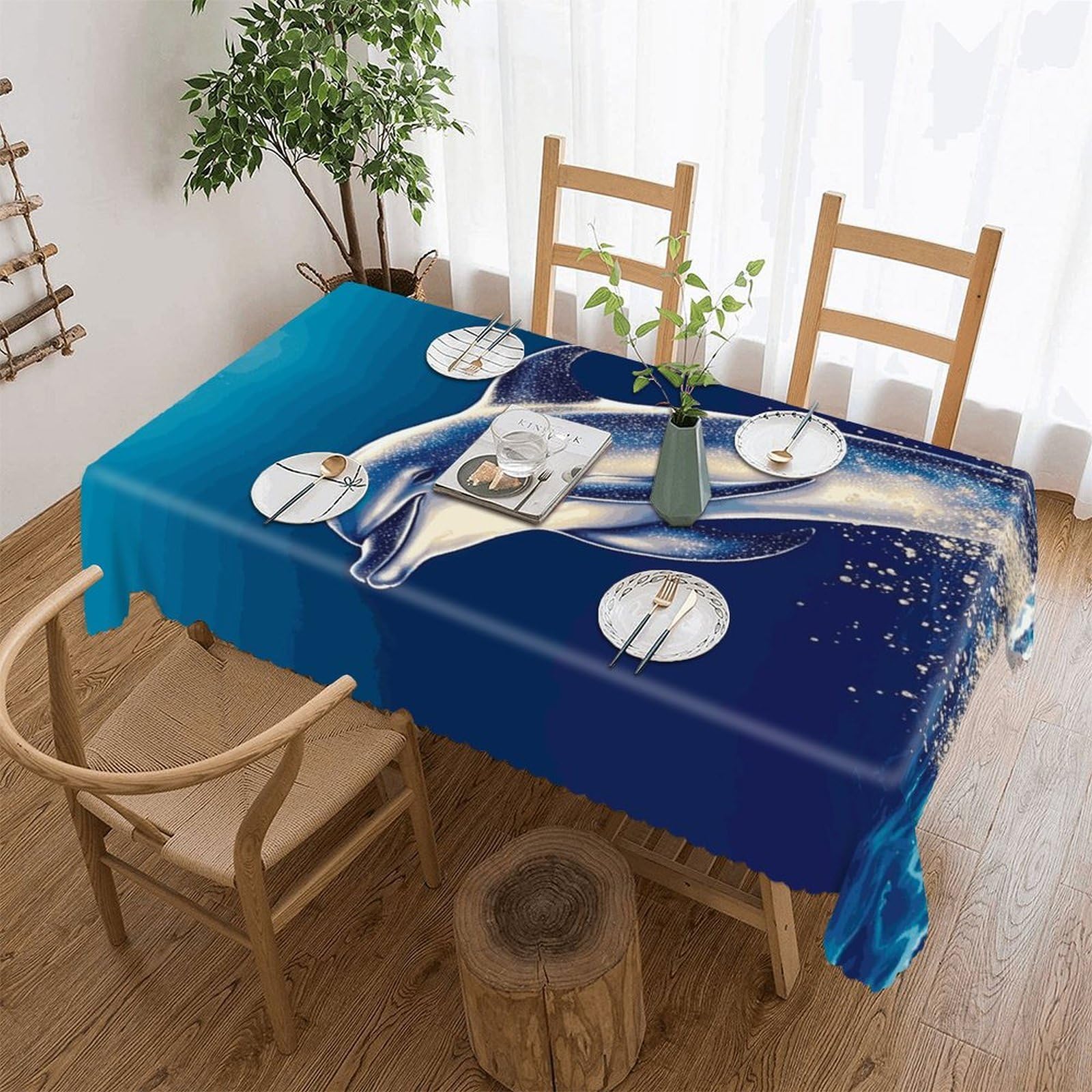 Fekiloot Style Glitter Dolphin Tablecloths Heavy Duty Washable Fabric,Birthday Tablecloth-Wavy Edge Design,Polyester Table Cloth For Restaurant,Picnic,Indoor And Outdoor Dining60 X120