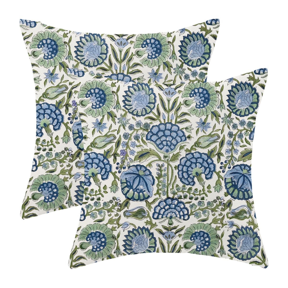Sorktse Vintage Blue Sage Green Floral Pillow Covers 20 x 20 Inch Set of 2 Boho Flowers Throw