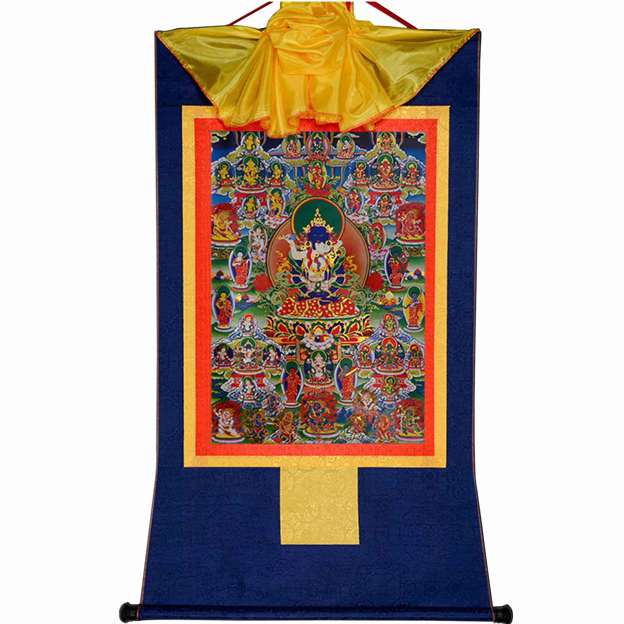 Gandhanra Blue Tibetan Buddhist Thangka Wall Hanging,42 Peaceful Deities Of The Bardo Thodol(Tibetan Book Of Dead),Buddha Tapestry For Zen Home Decor, Meditation, Spiritual Relaxation Small