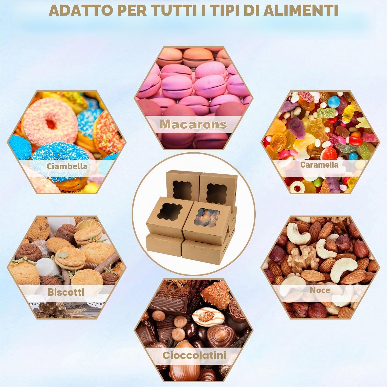 Scatola Quadrate per Dolci da 20 Pezzi, Scatola Confezione Regalo Kraft con Finestra Trasparente, 6x6x2,5 pollici /15,3 x 15,3 x 6,35 cm, Scatole per Torte, Pasticceria, Scatole Natalizie