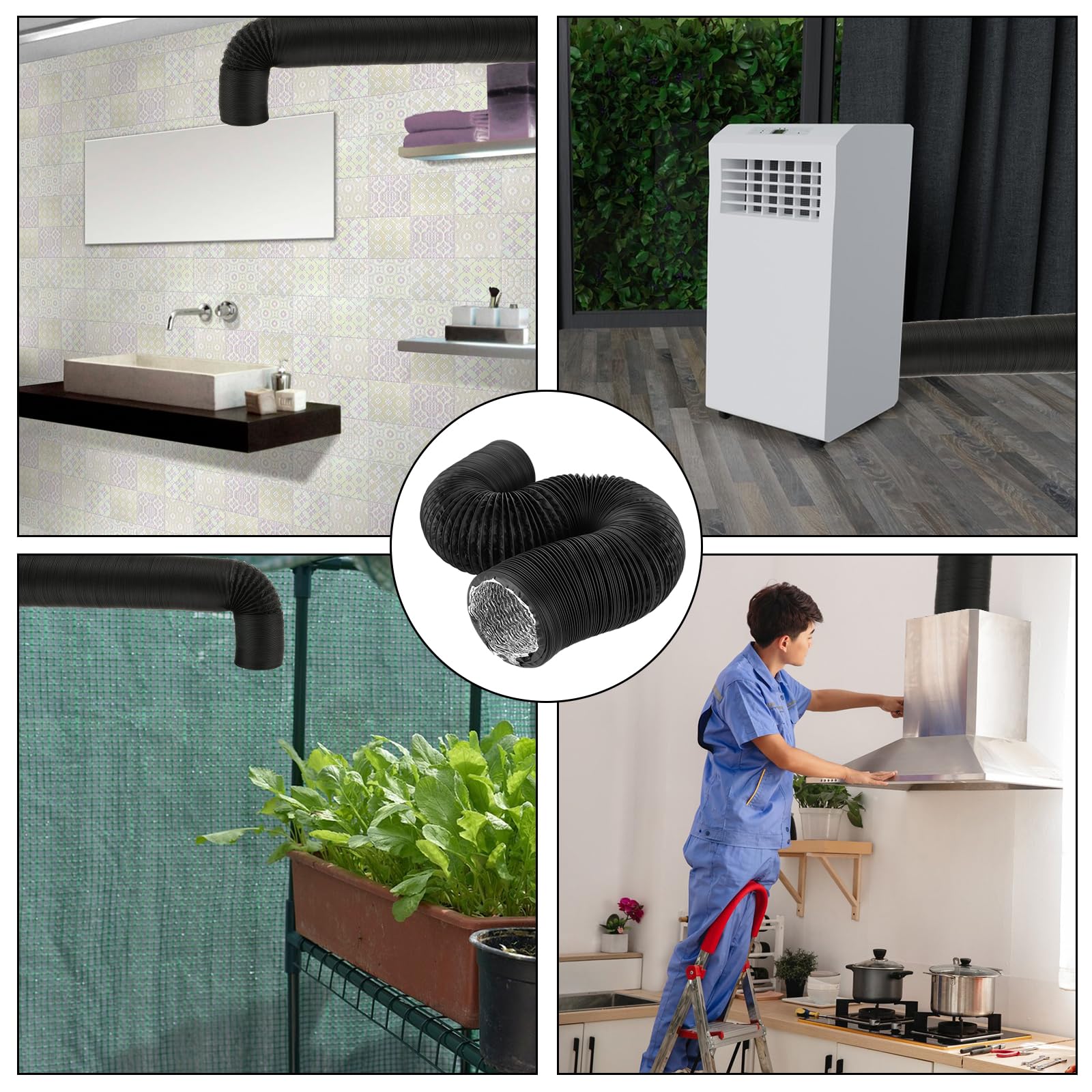 Tubo flessibile da 12,7 cm, 5 m, in alluminio nero, con 2 morsetti a vite per riscaldamento, ventilazione, aria condizionata (HVAC), soffiatore per barca, tende di scarico