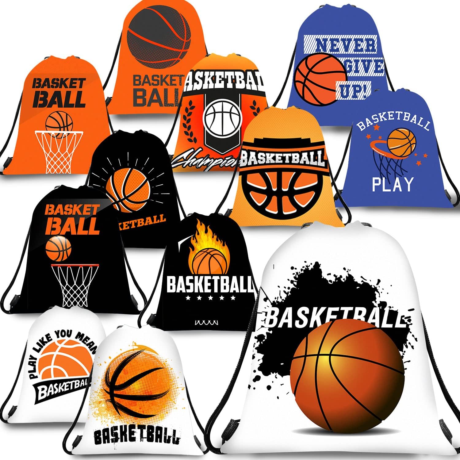 RLGPBON 12 Pack Basketball Party Gift Bags Supplies Favors,Basketball Drawstring Bags for Kid’s Birthday Goodie bags for Gifts Candy and Snacks