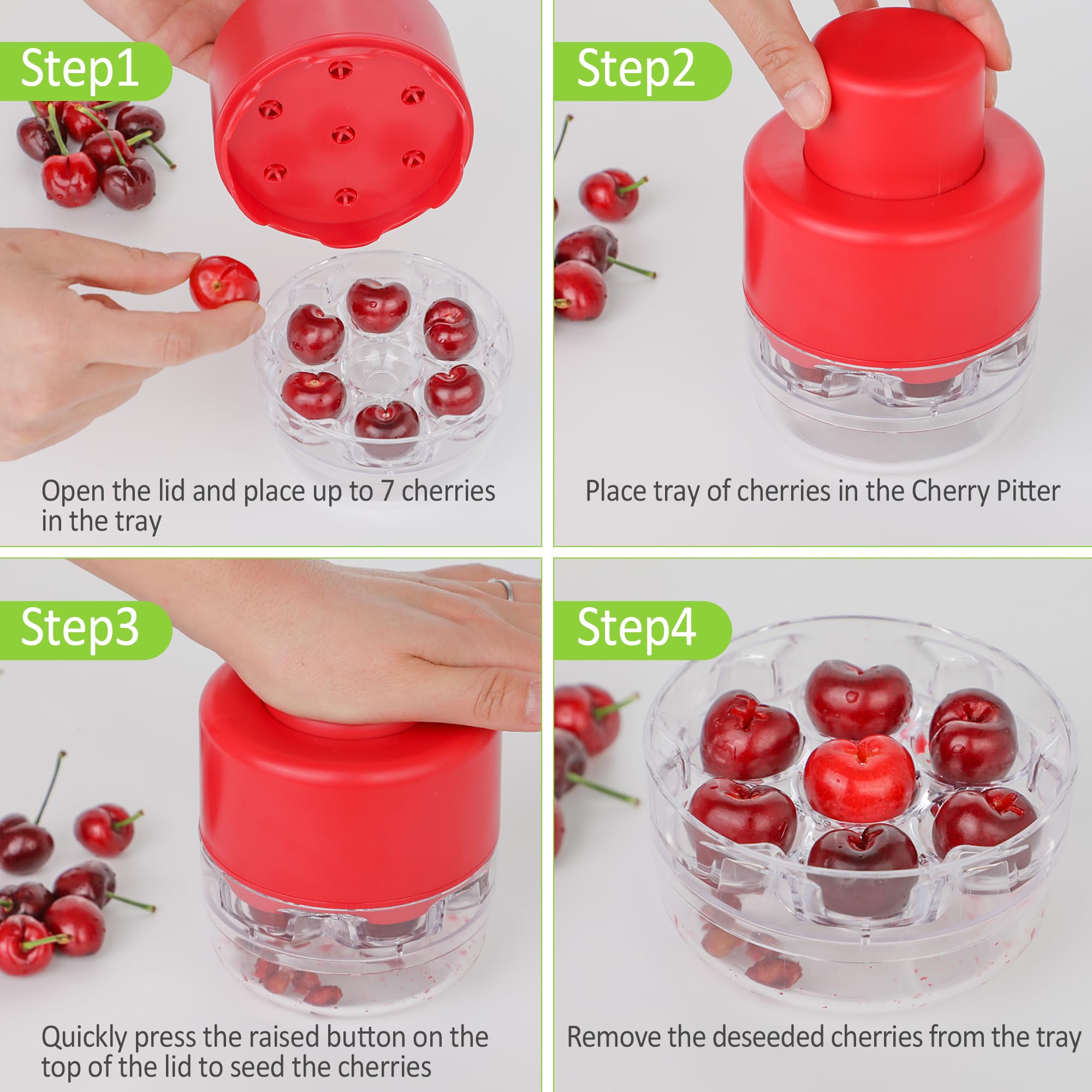 7-Hole Cherry Pitter Tool - Easy Push Down Pit Remover For Cherry Pie & Jam Making (Red) - View #4