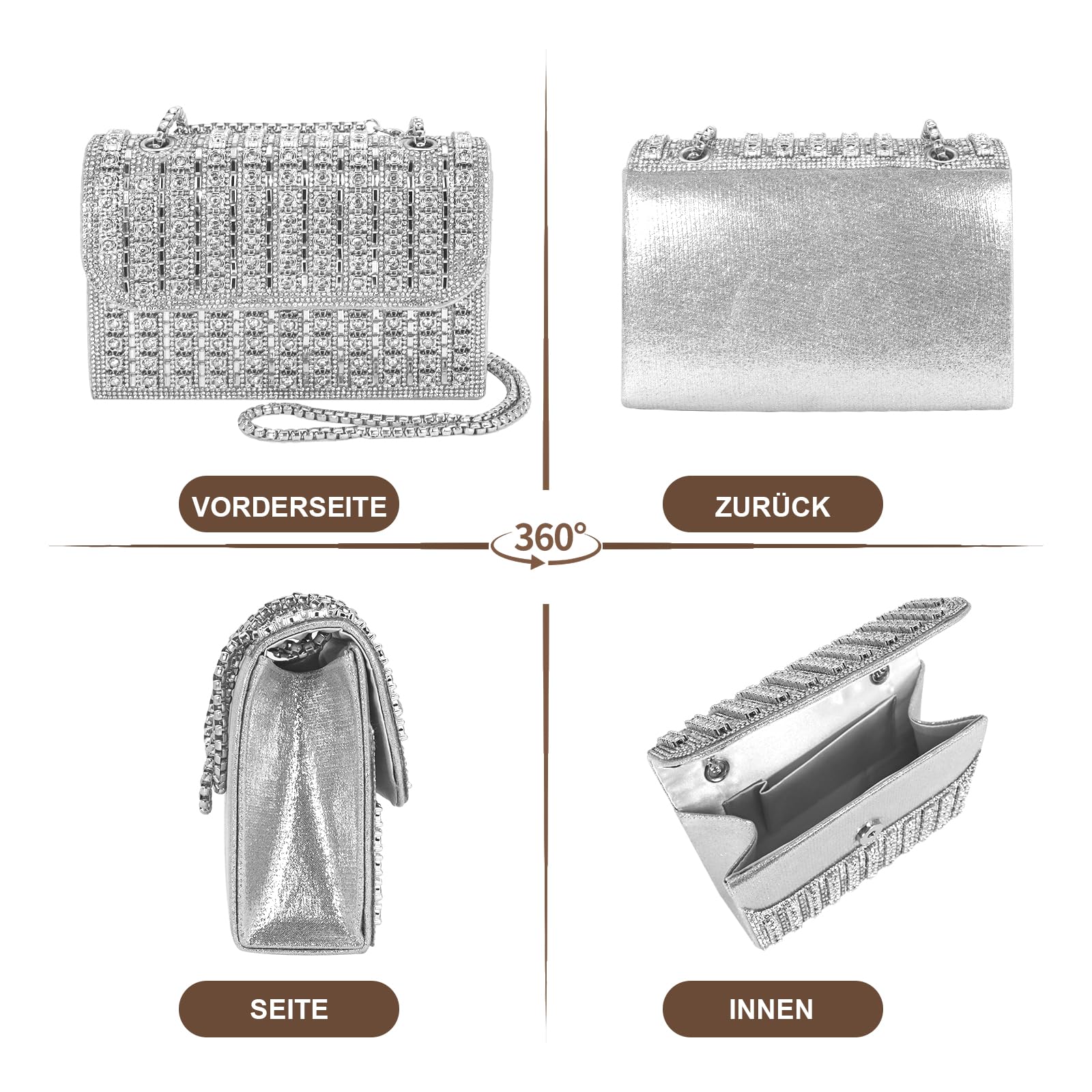 Gold Rhinestone Golden Damen-Clutch-Geldbörse mit Strasssteinen, Silber Abendtasche für Damen für Cocktail, Abschlussball, Hochzeit, Party
