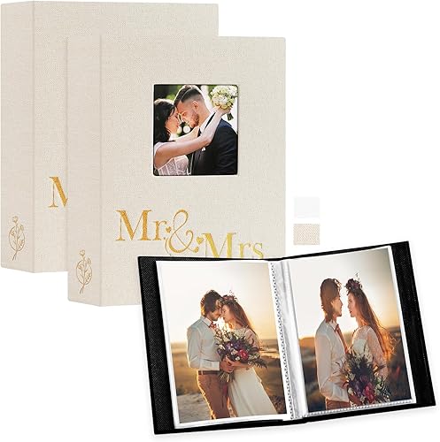 Miniatura 7 de Lanpn Álbum de fotos de boda de 6 x 4 pulgadas, 600 fotos de bolsillo, cubierta de lino, gran capacidad, para recién casados, para ventana de