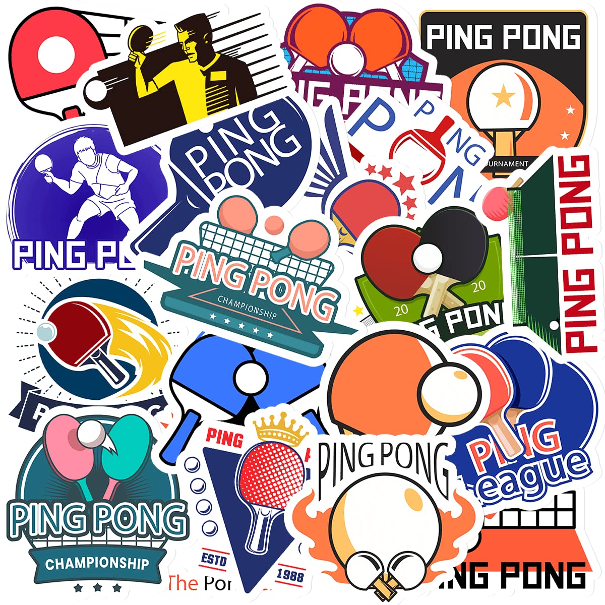 BIGZORO Pack 50 PCS Ping Pong Table Tennis Sticker Outdoors Theme Waterproof Vinyl Decals Items For Teens Adults Sports Lovers Decor Water Bottles Phone Case Notebook Suitcase Laptop