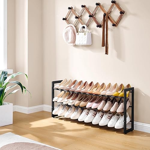 Miniatura 8 de FAVOOSTY Zapatero expandible de 3 niveles, estante ajustable para zapatos, organizador de almacenamiento que ahorra espacio, estante de metal para