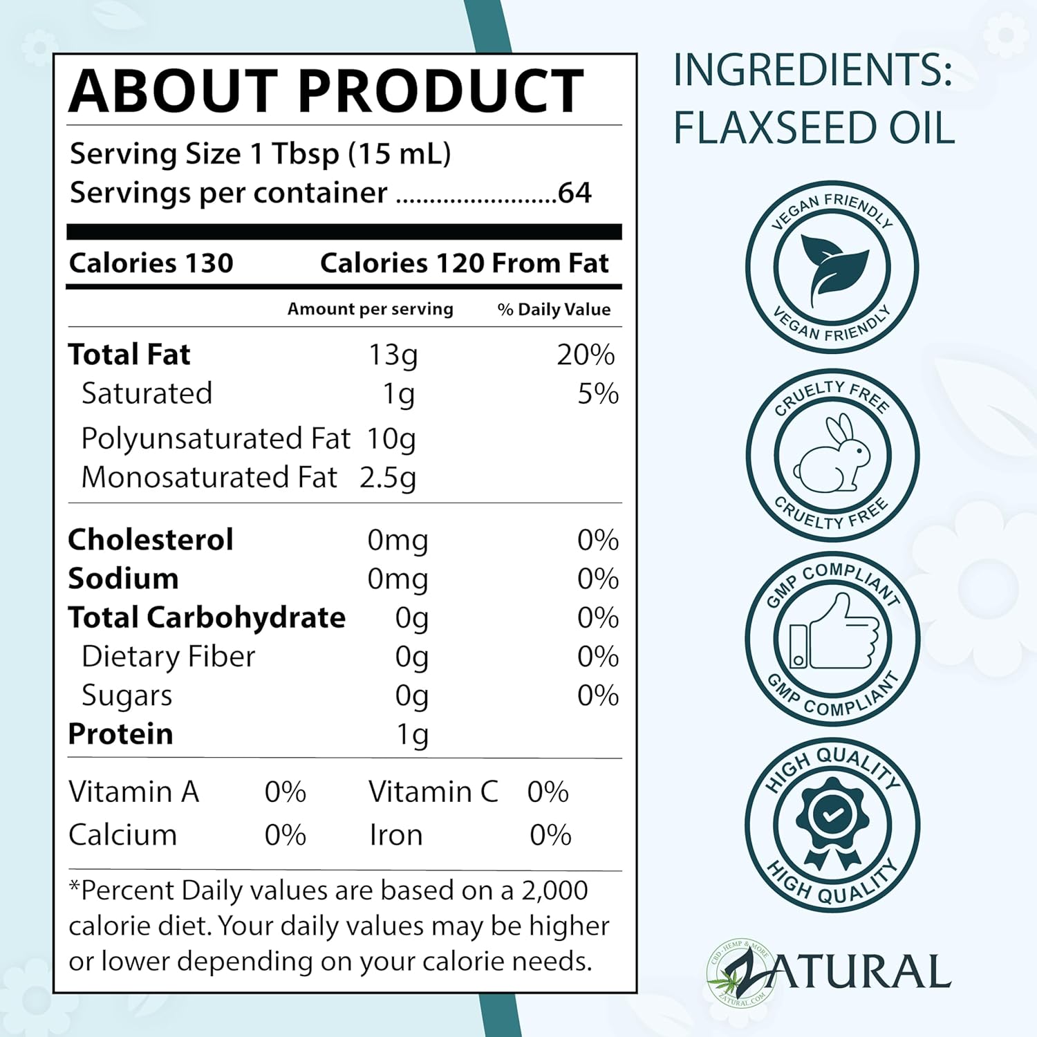 Zatural Cold Pressed Flaxseed Oil – 100% Pure Non-GMO Liquid Flax Seed Oil, Vegan Omega-3 ALA Rich, Perfect for Salads, Smoothies, Baking, Skincare & Hair (32 fl oz Bottle)
