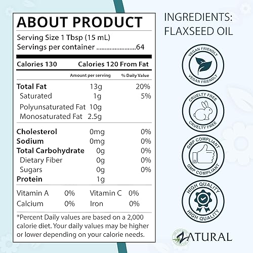 Vista 17 de Zatural Aceite de linaza prensado en frío – Aceite de semilla de lino líquido 100% puro sin OMG, vegano Omega-3 rico en ALA, perfecto