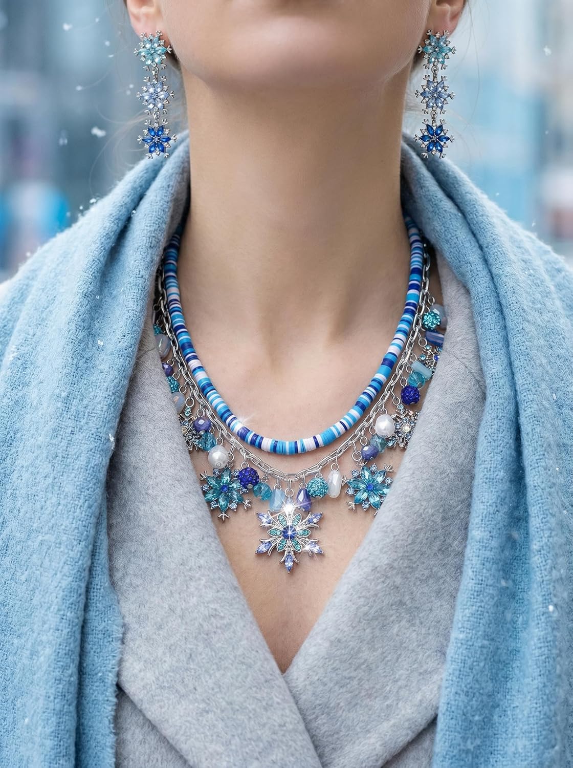 MOLOCH Christmas Necklace Earrings Set Layered Crystal Snowflake Light Bulb Necklace Snowflake Drop Dangle Earrings Christmas Holiday Party Jewelry Gift For Woman - Image 7