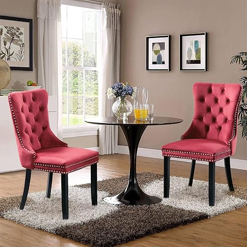 Miniatura 75 de Juego de 6 Sillas de Comedor Tapizadas en Terciopelo, Sillas Laterales de Cocina de Estilo Moderno con Ribete de Tachuelas y Patas de Madera, Anillo
