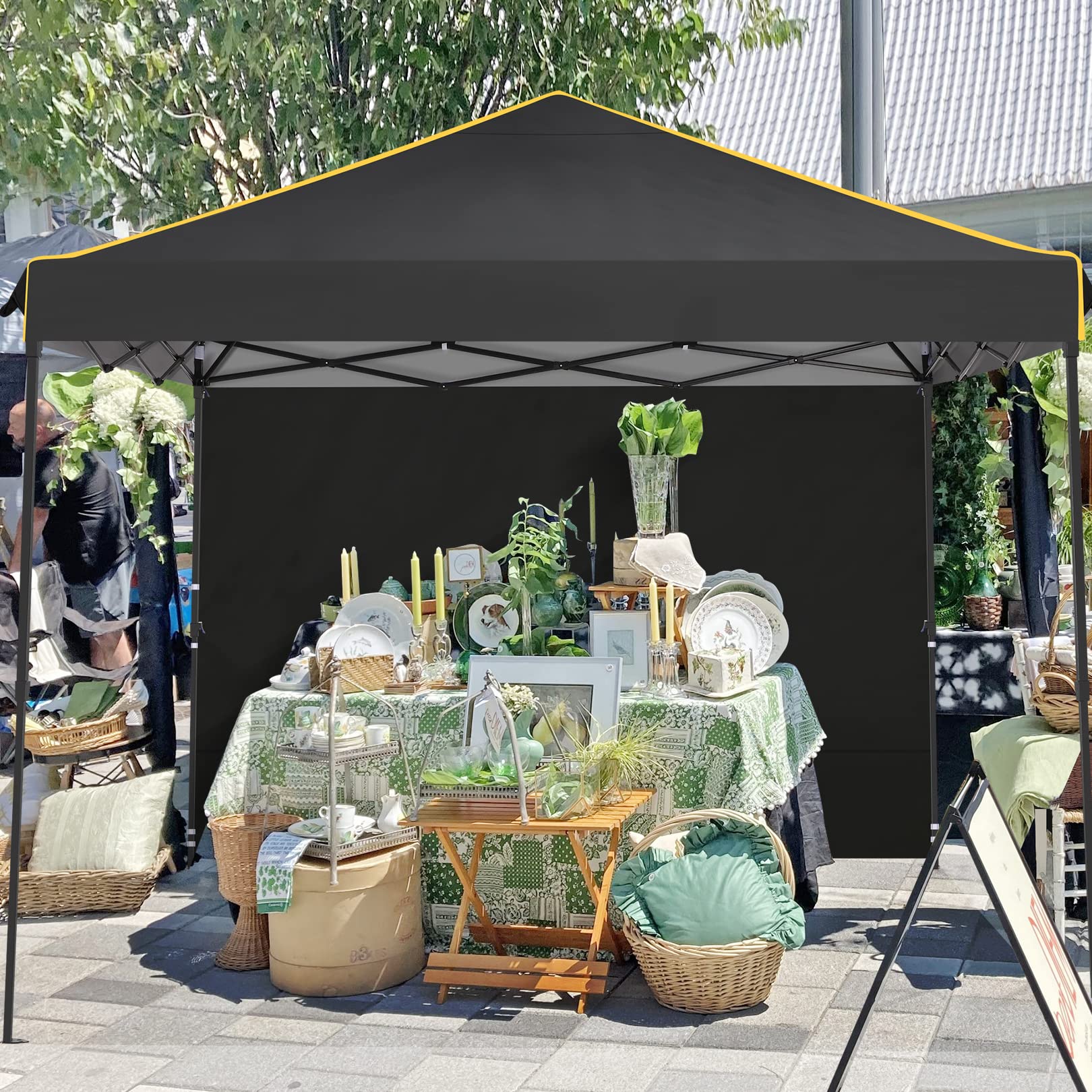 COBIZI Pavillon 3x3 Wasserdicht Stabil Faltpavillon 3x3 Profi mit 4 Seitenteilen Pop Up Pavillon Pavillon Faltbar UV-Schutz 50+ Partyzelt für Strand Hochzeit Camping（Schwarz） | Stahlrahmen (rostgeschützt), 3-fach höhenverstellbar 200-226cm, wasserdichte U