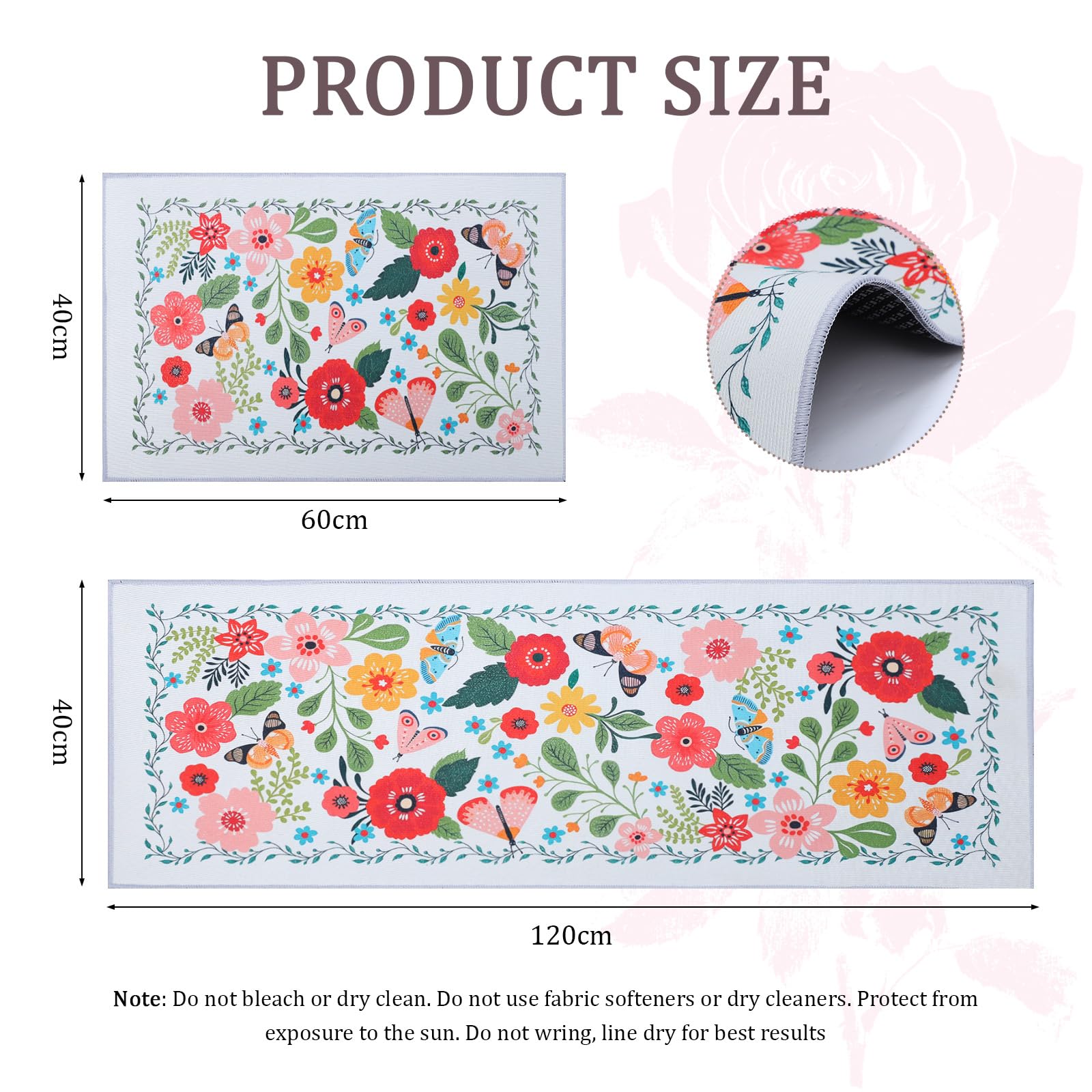 Tapis de Cuisine Anti-dérapant Lavable Anti-Fatigue 2PCS Boho Floral Moderne Ferme