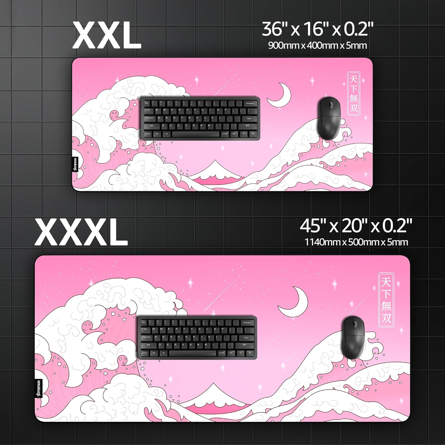 Hystar® Extended Gaming Mouse Pad | XXL 36" x 16" | 5mm Thick, Waterproof Surface, Smooth Polyester Fabric, and Natural Rubber Base | Kawaii Wave