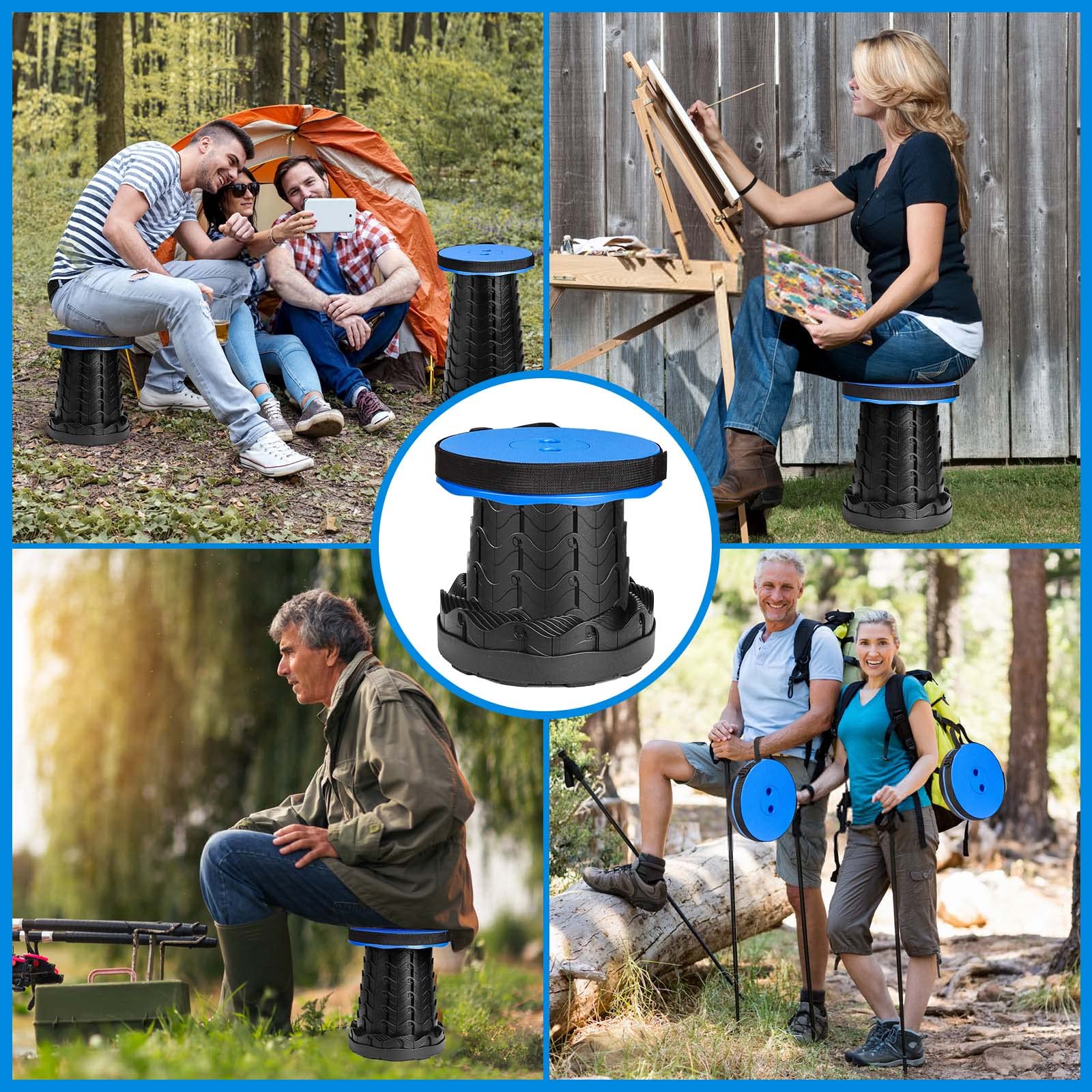 Sgabello Pieghevole Portatile, Seconda Generazione, Mini Sgabello Telescopico, Leggero, Regolabile in Altezza, Carico 397 LB, per Attività All'aperto, Pesca, Barbecue, Interni, Viaggi, Feste (Blu)