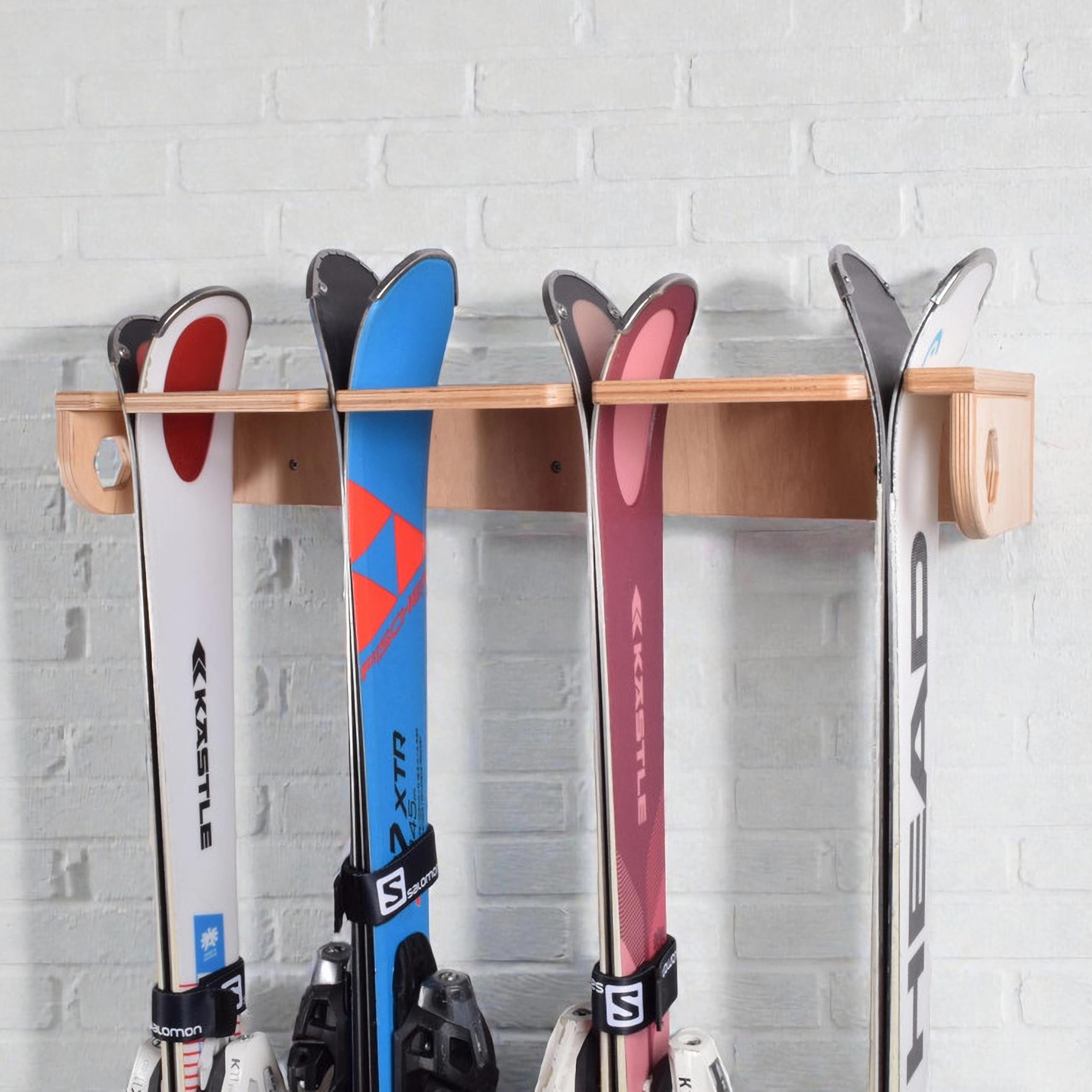 John Paddle Holzständer für Skier und Skistöcke – Wandhalter für 4 Paar Ski