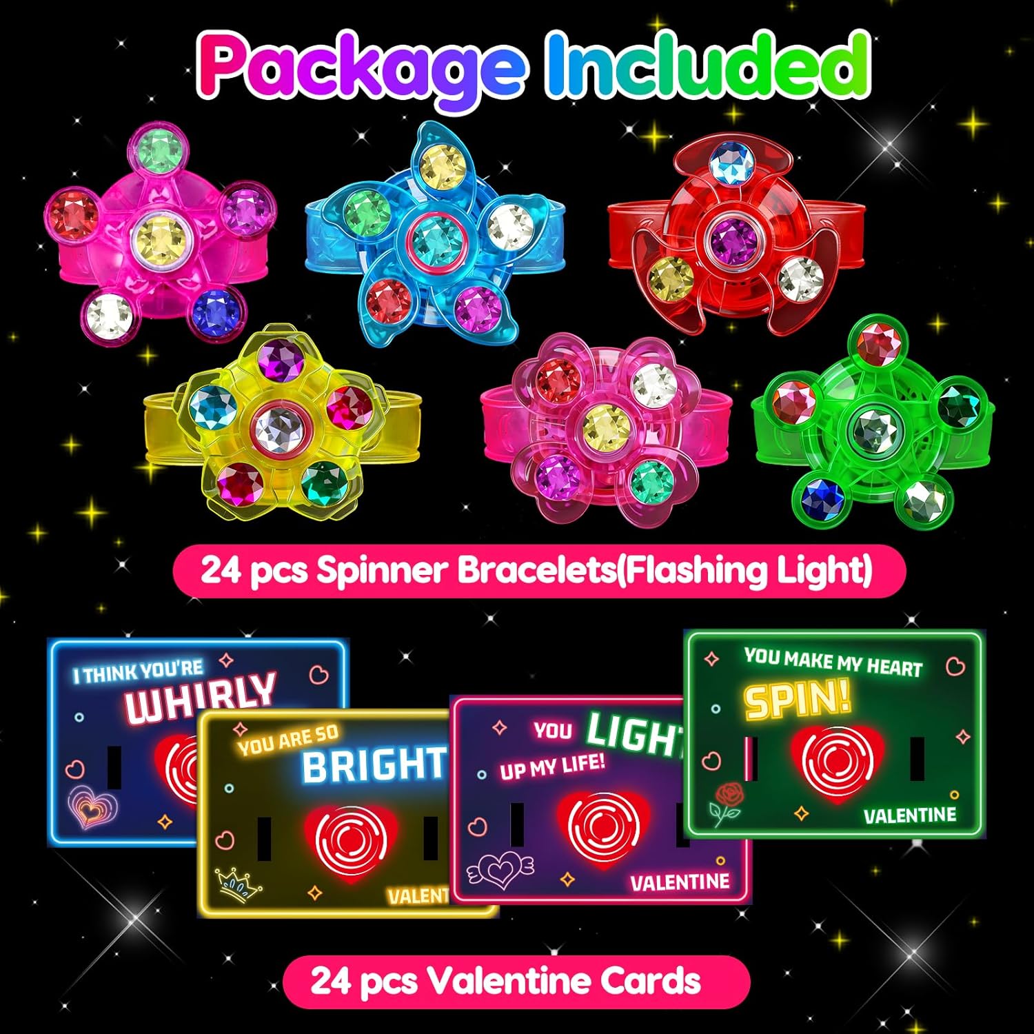 24PCS Light Up Fidget Spinner Bracelets Glow Party Favors Bulk for Kids 4-8 8-12 Goodie Treat Bag Stuffers Classroom Treasure Box Toys Carnival Prizes Pinata Birthday End of Year Return Gifts