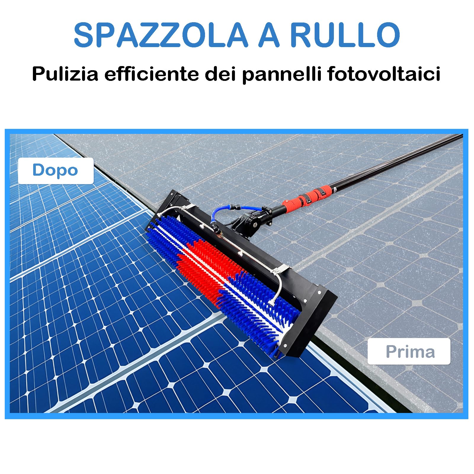 Kit a Palo Alimentato ad Acqua da 24 Piedi, Spazzola Rotante per la Pulizia di Pannelli Fotovoltaici, Asta Telescopica in Fibra di Carbonio, Alimentazione CA/CC/Doppia