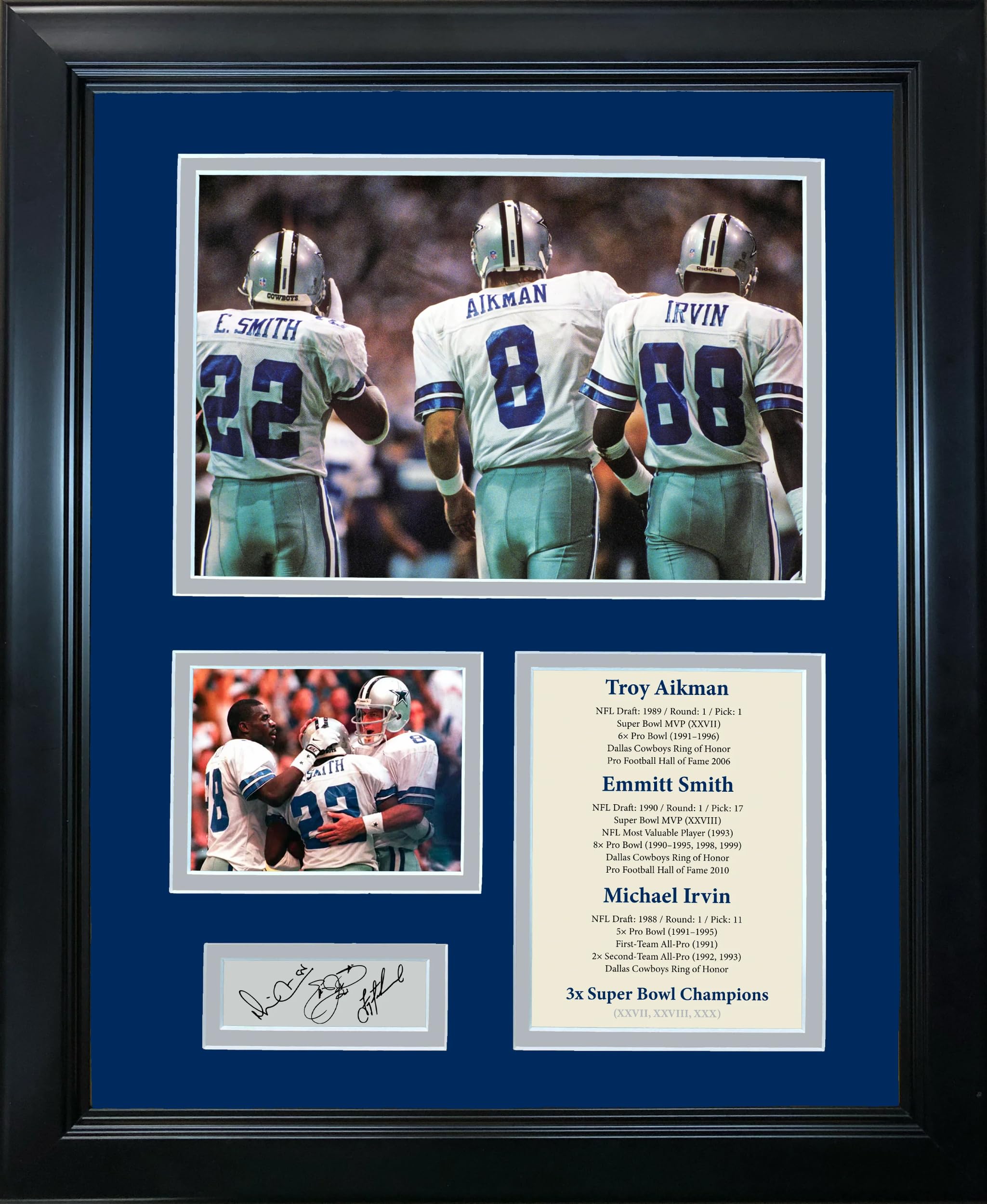 Framed Troy Aikman Emmitt Smith Michael Irvin Dallas Cowboys Big 3