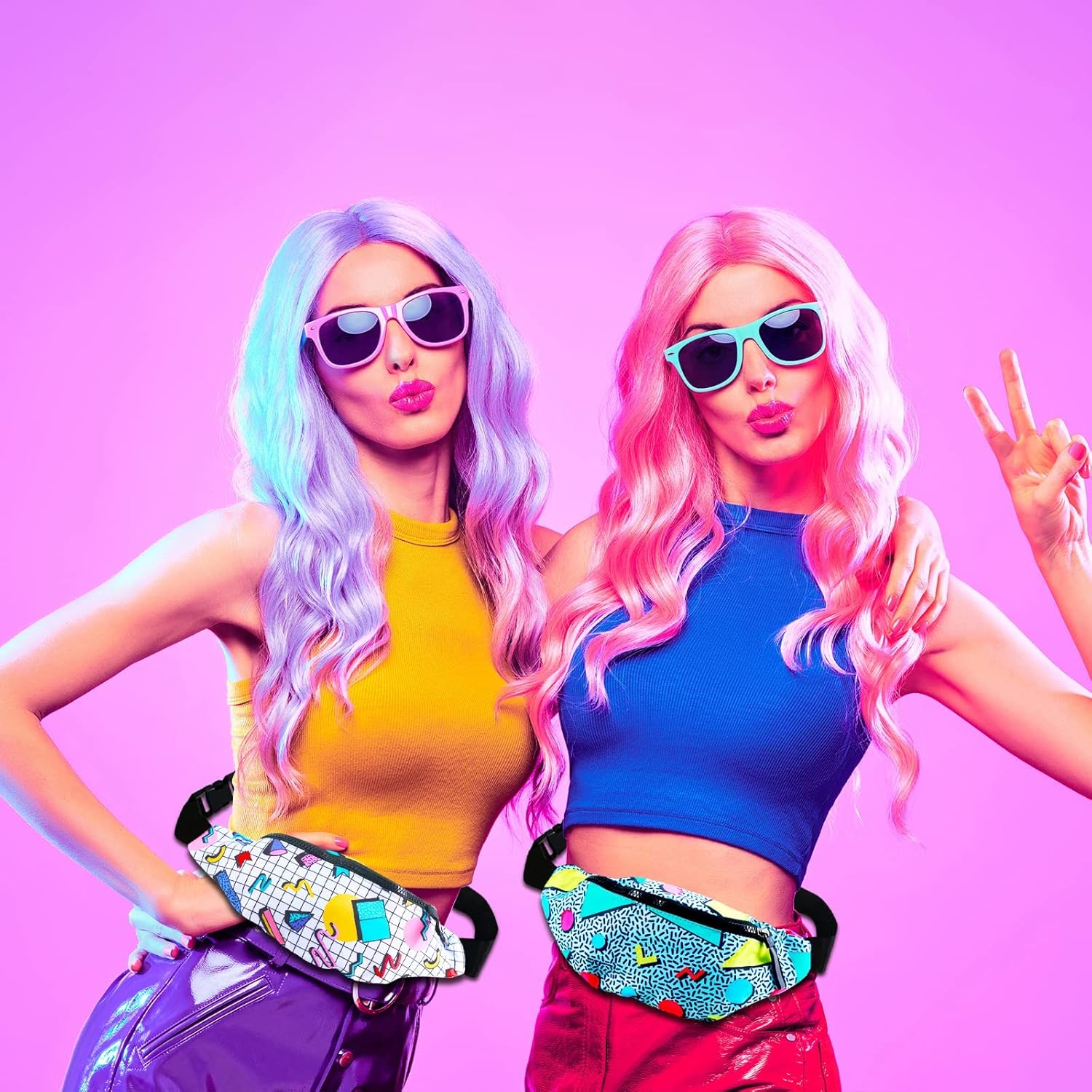 6 Pcs 80s 90s Retro Vintage Fanny Pack Memphis Fashion Waist Packs for Men Women Adjustable Casual Waist Bag Neon Cute Vintage Hiking Belt Waist Packs for Travel Party Festival Hiking Cycling Running - Image 6