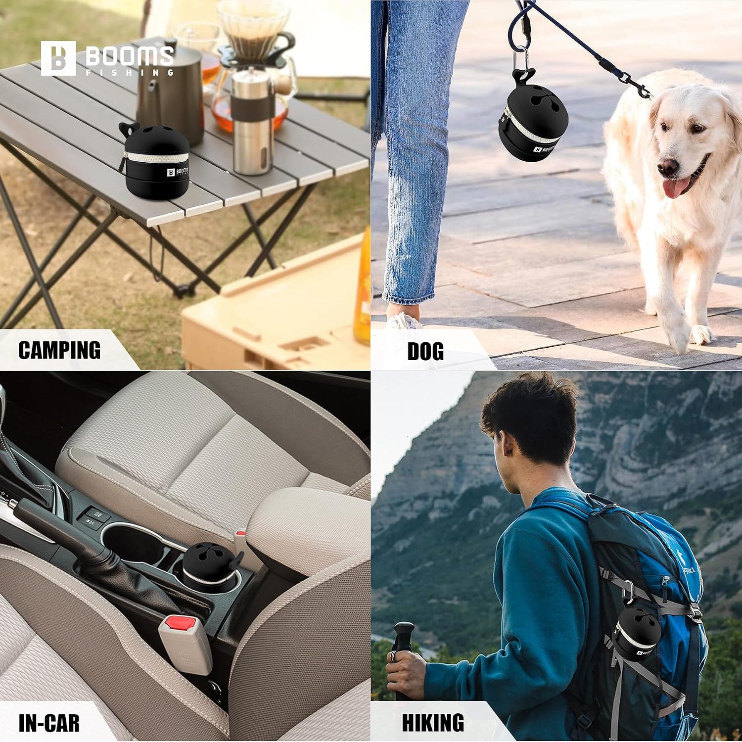 Booms Fishing Portable Trash Pouch: Silicone Expandable & Collapsible Fishing Line Waste Cantainer - Eco-Friendly Reusable Garbage Holder for Fishing, Hiking, Camping & Outdoor Activities - ST2 Black