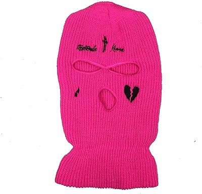 ISWMM 3-Hole Ski Mask Woolen Knitted Hat Warm Outdoor Cycling Windproof Mask Balaclava Party Dress Up Rose Red