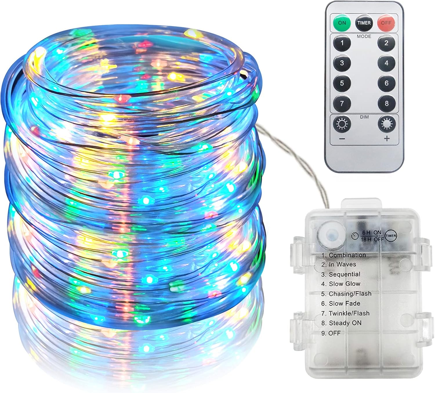 Rope Lights Battery Operated，39Ft 100Led Indoor&Outdoor String Lights