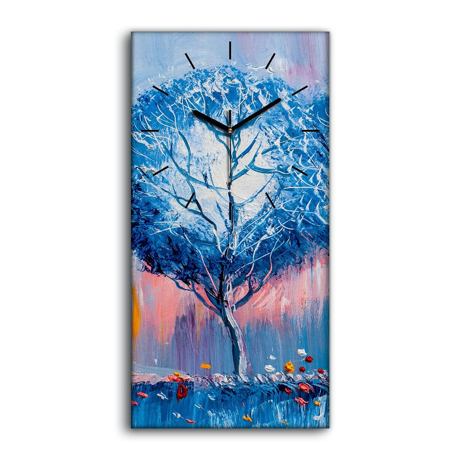 Horloge sur Toile Silencieuse sans Tic-Tac Motif Arbres Bleus