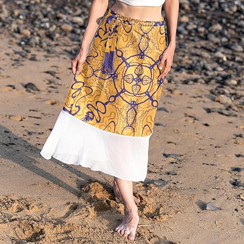 Miniatura 7 de Womens Long Sarong Beach Wrap Skirt Cover Up Chiffon Swimsuit Abstract Geometric Figure Sexy Bikini Pareo Swimwear Coverups