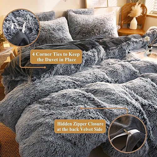 Miniatura 6 de XeGe - Funda de edredón afelpada y lanuda, de terciopelo cristal de lujo ultrasuave, cierre de zíper (1 funda de edredón de piel sintética)