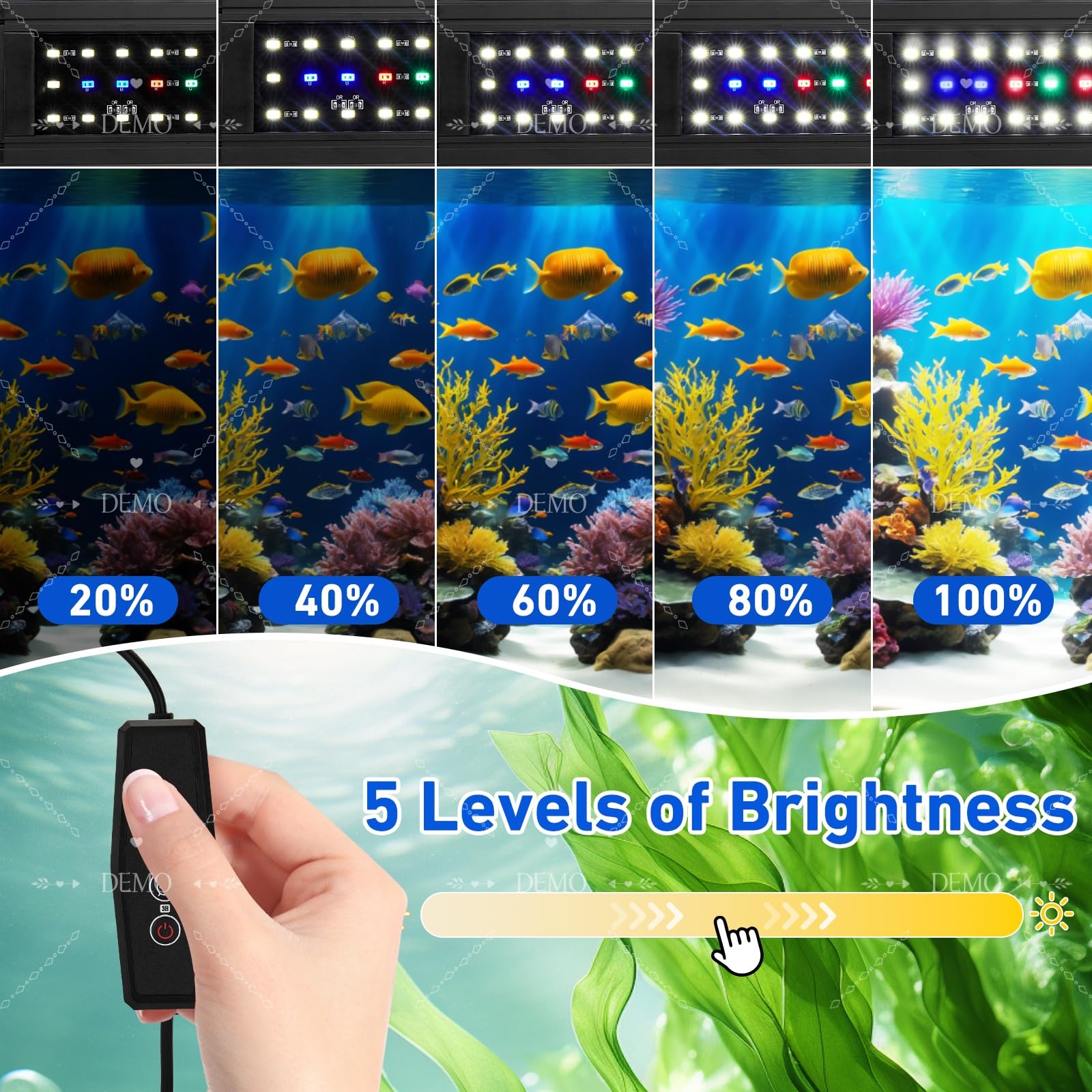 LED Aquarium Light Full Spectrum for Planted Fish Tank, Adjustable Brightness with Timer, Aluminum Alloy Shell, Extendable Brackets (18-24inch) - image 2