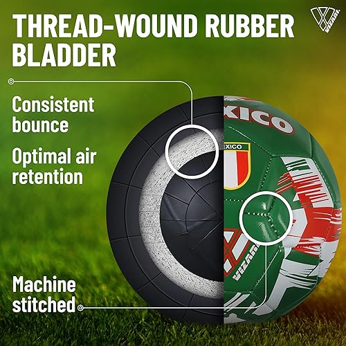 Miniatura 56 de Vizari Balón de fútbol del equipo nacional, fútbol de piel sintética duradera para adultos, niños y jóvenes, cosido a máquina con diseño de 30