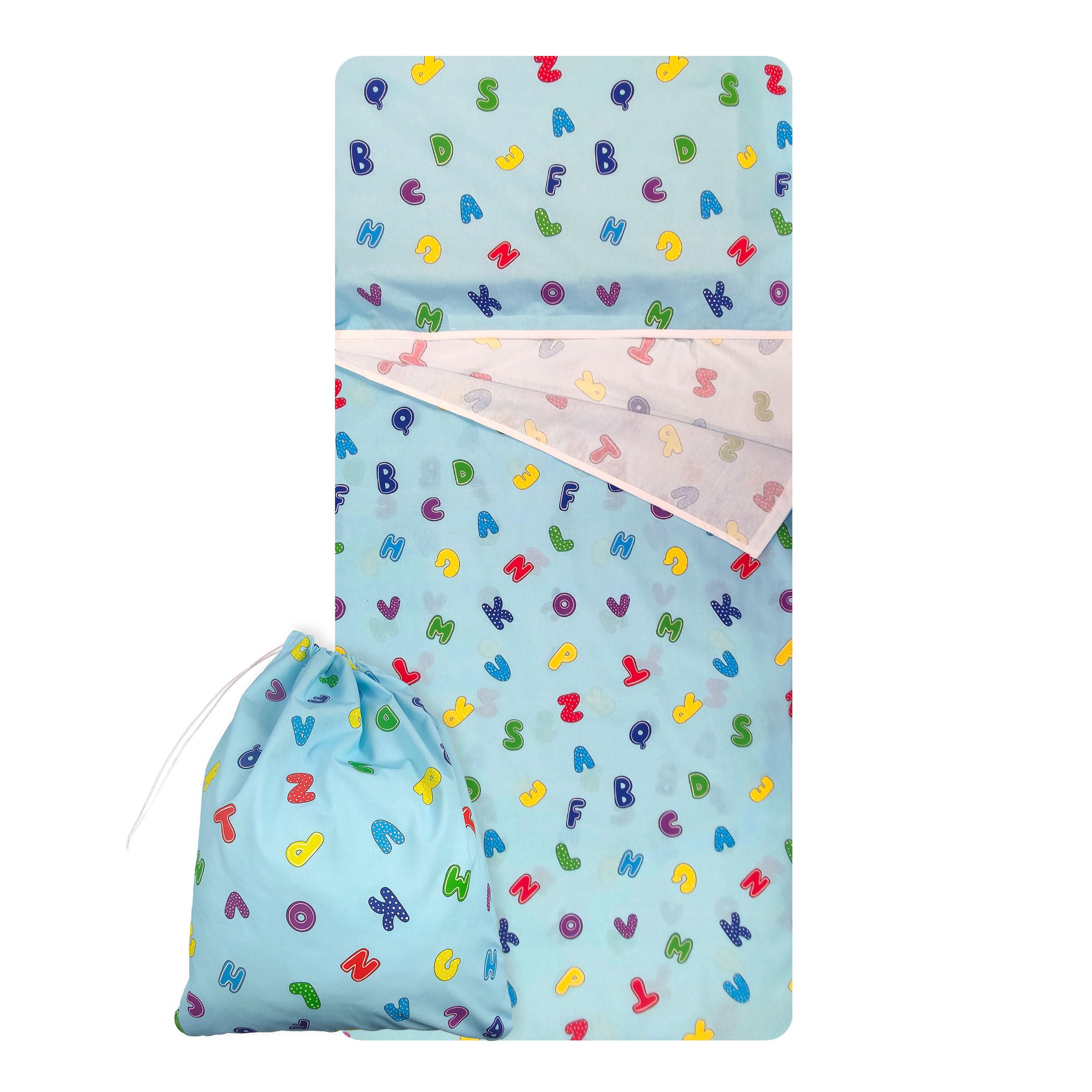 Panini Tessuti Saco de Dormir de Verano y Saco de guardería para bebés de 2 a 6 años - Tejido Acolchado 100% algodón, para Dormir en la guardería y en casa Saco de Dormir Letras Azul