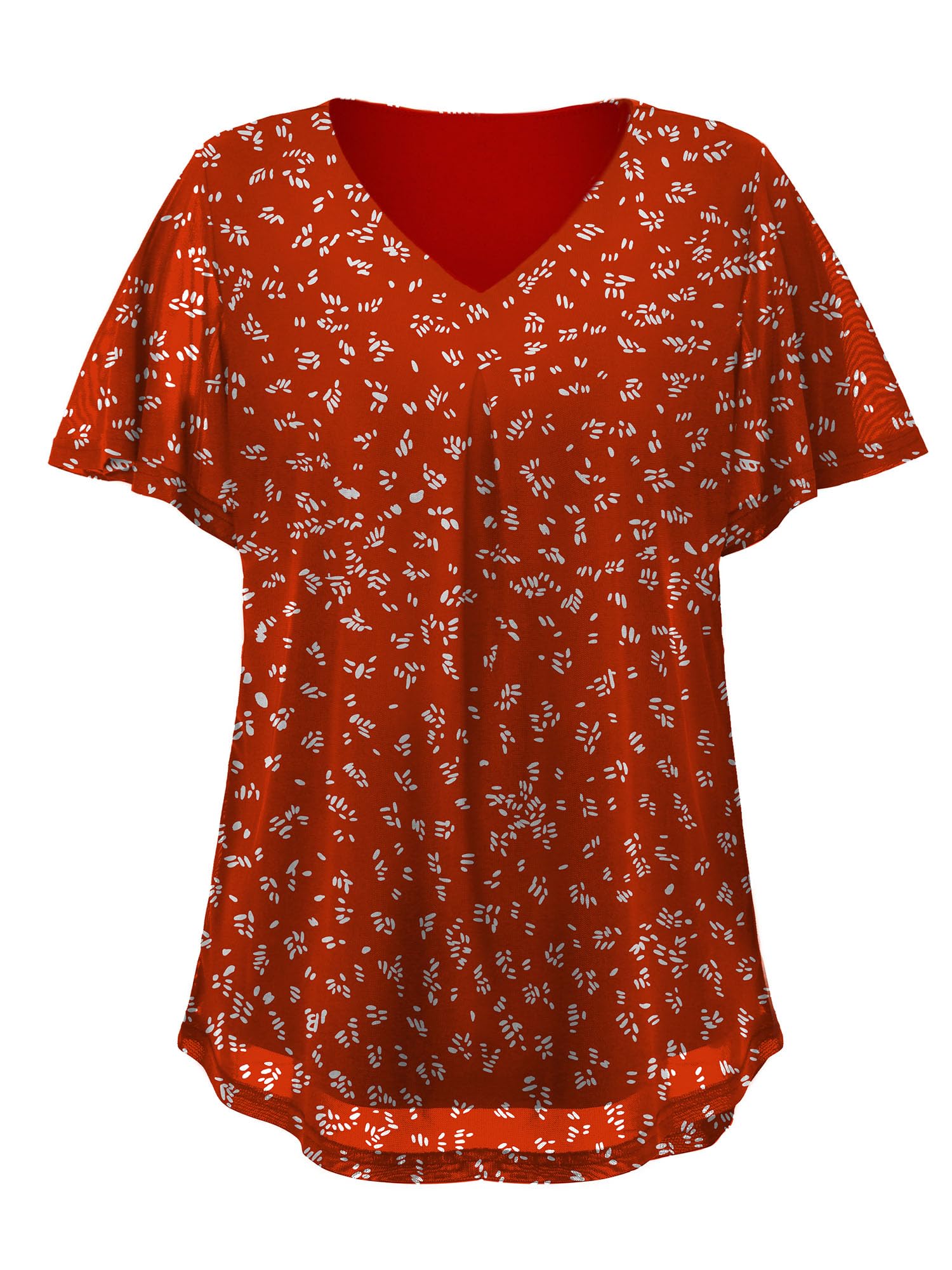 Bellcoco Women's Summer Tops Pleated Double Layers Mesh Blouses V Neck Short Sleeve Casual T-Shirts Loose Dressy Flowy Tunic