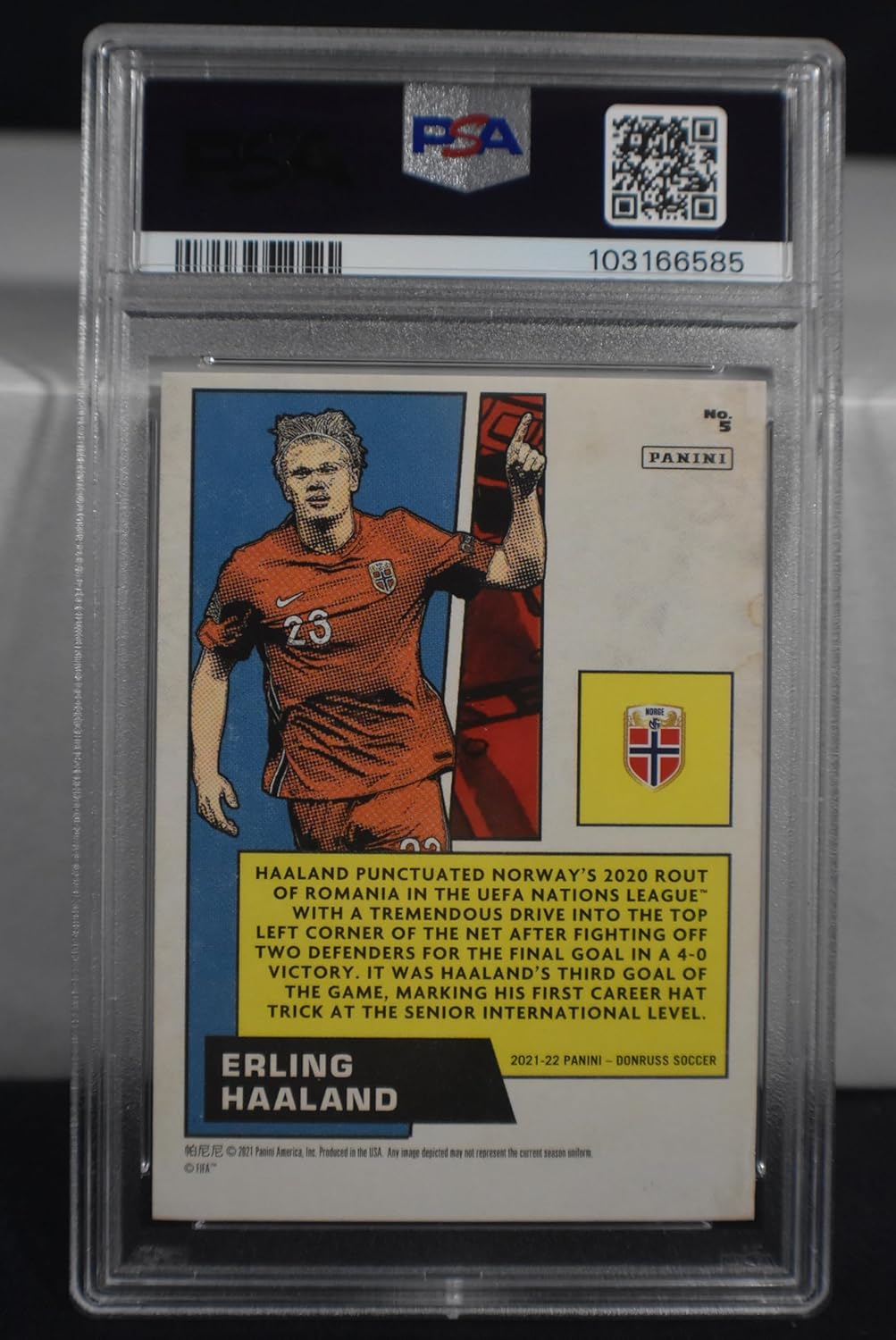 ERLING HAALAND 2021-22 Panini Donruss FIFA Road to World Cup Qatar 2022 Net Marvels PRESS PROOF PARALLEL Soccer Card #5 PSA Graded VG-EX 4 Norway Manchester City