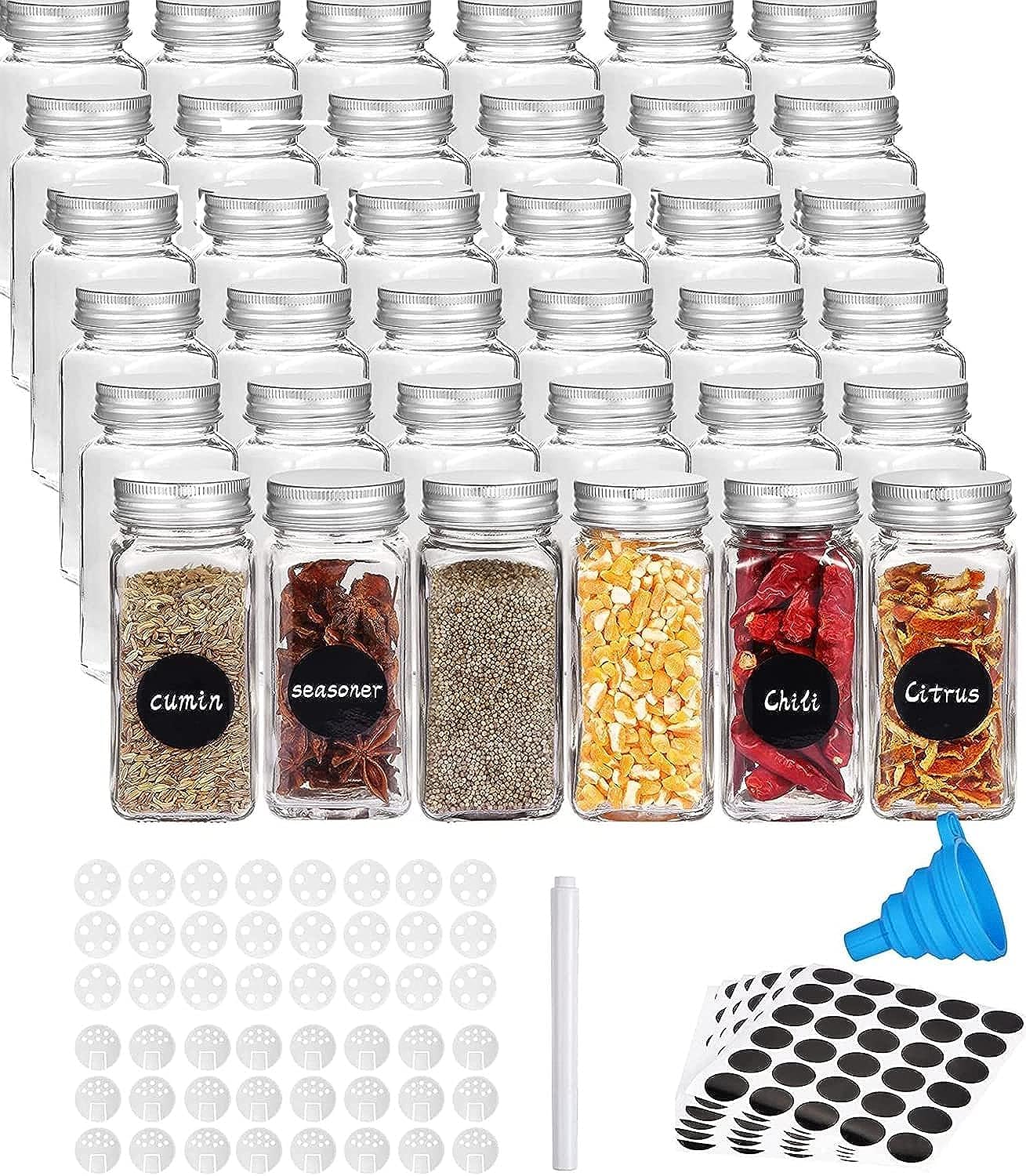 Valuxe 36 Spice Jars Set with 40 Labels - Kitchen Empty Glass Spice Jars with Shaker Lids, Spice Organizing Jars, Seasoning Containers, Spice Storage Empty Spice Jars Spice Organization 1Pen, 1Funnel
