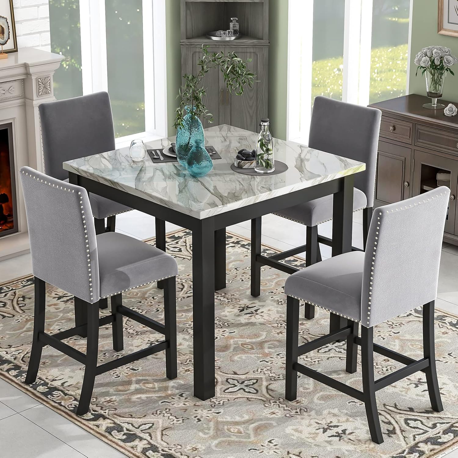 5 Piece Counter Height Dining Table Set, 40" Dining Table