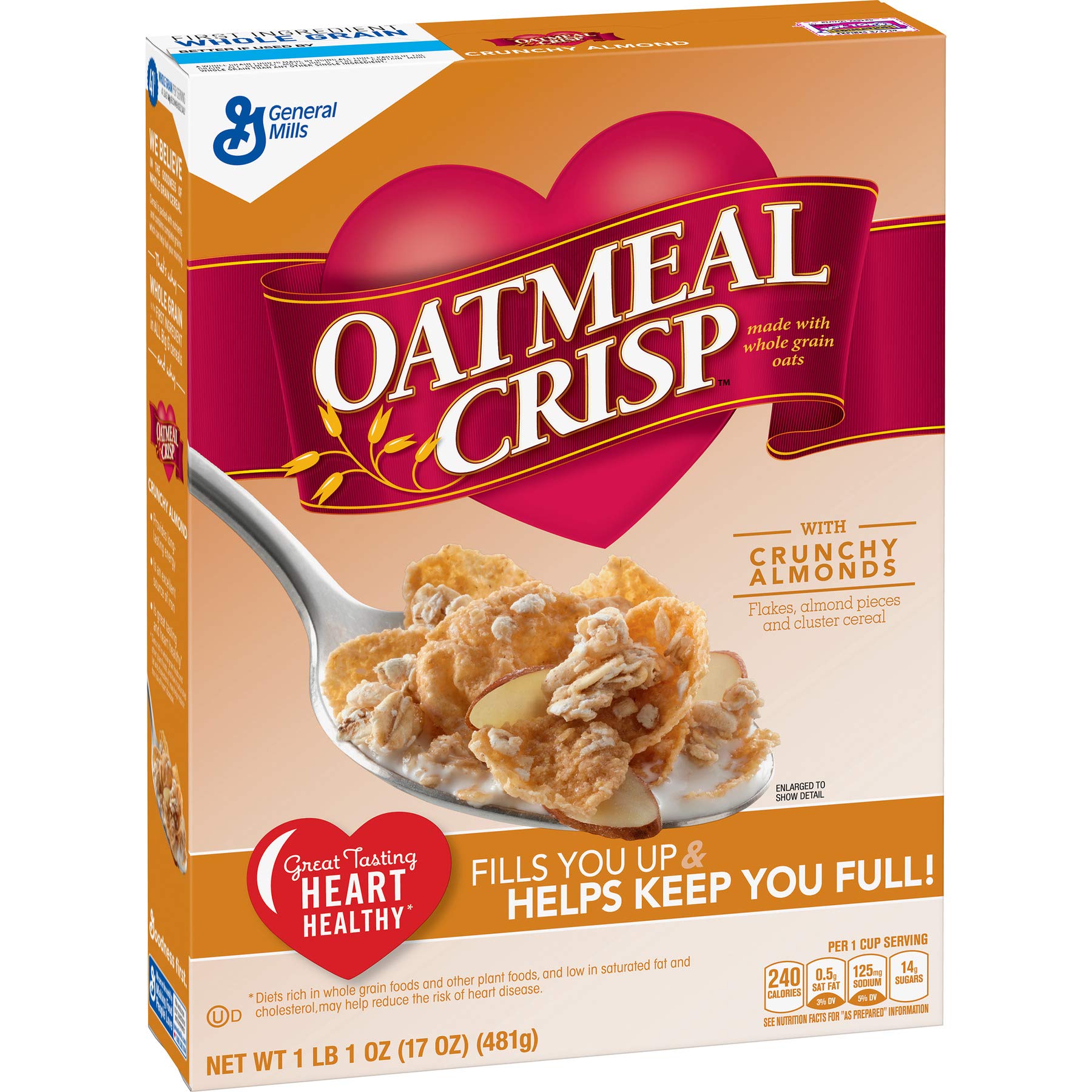 PACK OF 10 - Oatmeal Crisp Cereal Crunchy Almond 17 oz Box
