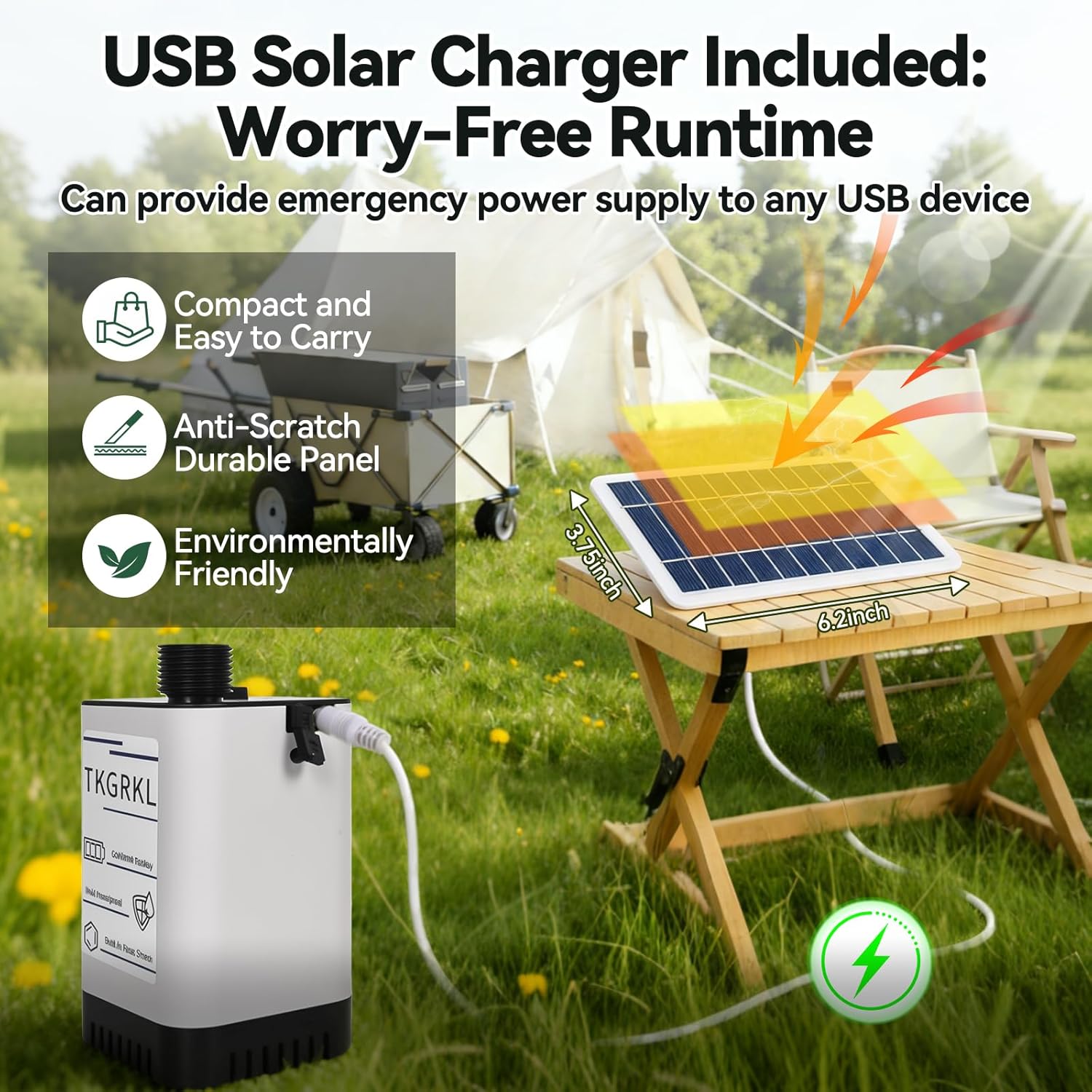 Camping Shower with Heater and 5-Gallon Water Jug, 6000mAh Rechargeable Portable Shower, 1500w Immersion Heater with Auto Shut-Off, Rinse Kit Portable Shower with USB Solar Charging Panel For Camping