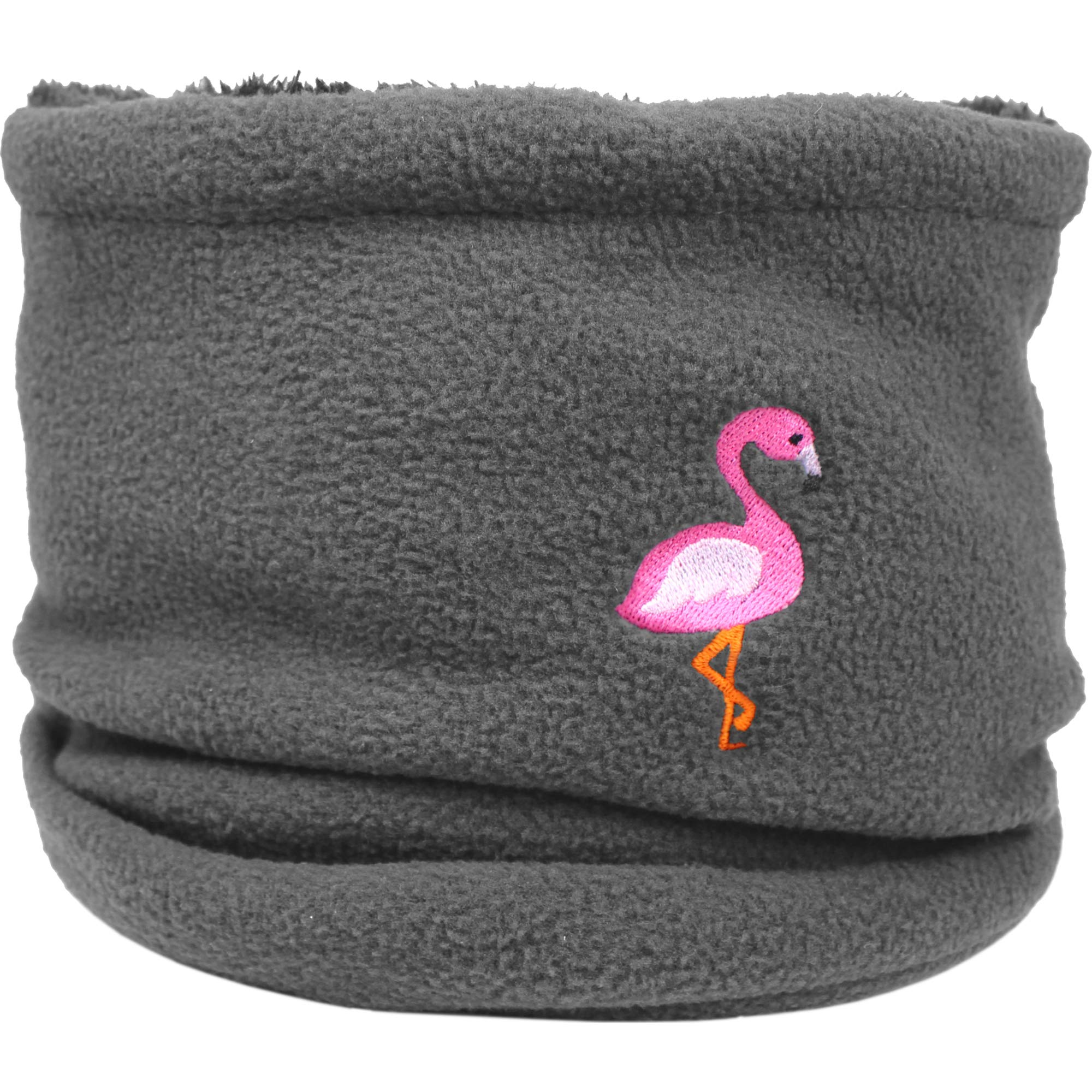TeddyTs Women's Embroidered Flamingo Fleece Snood Scarf (Slate Grey)