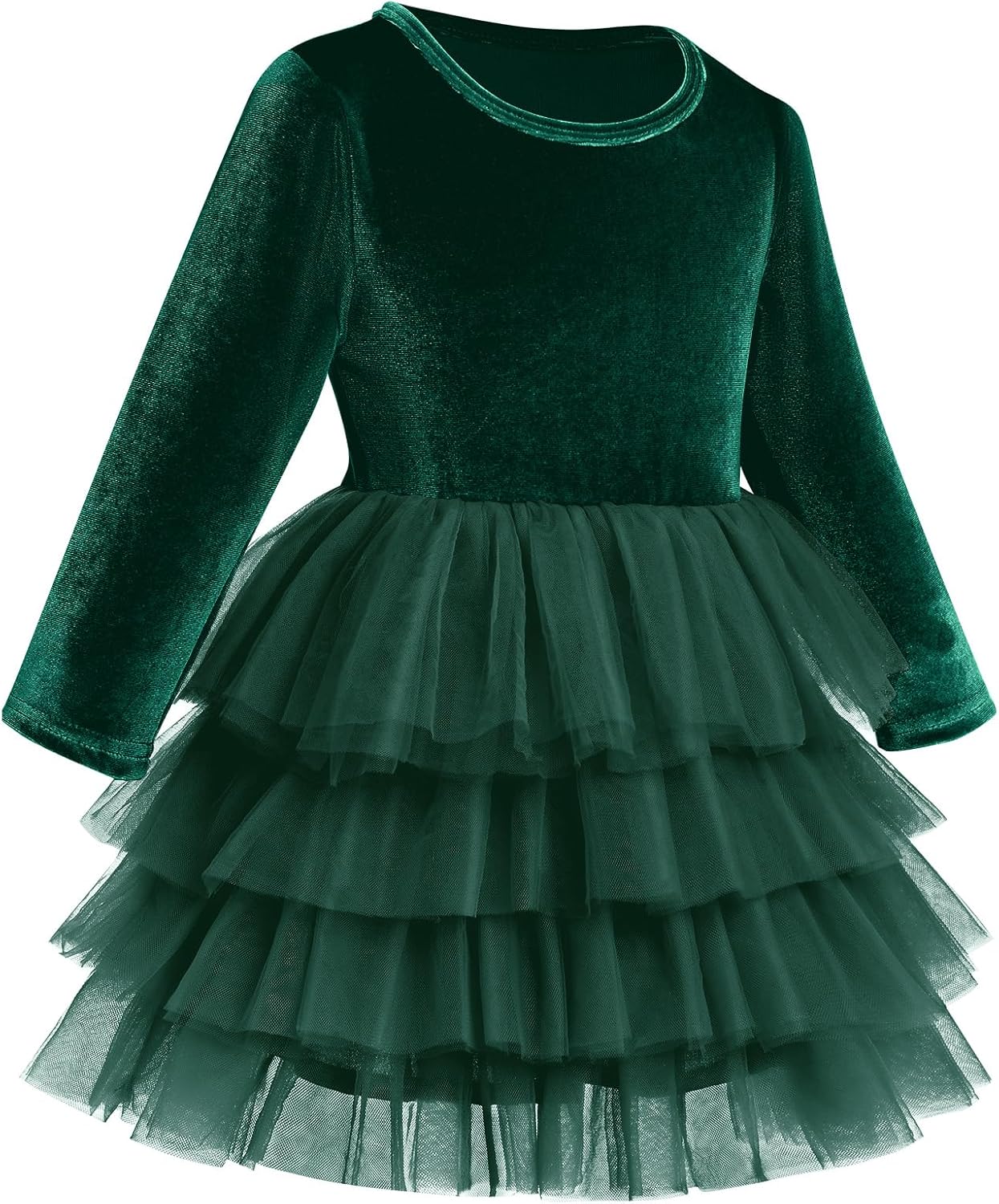 Kids Girls Fall Winter Long Sleeve Velvet Tiered Tulle Tutu Dress Wedding Flower Girl Dress - Image 2