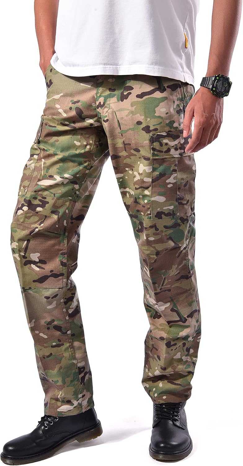 BACKBONE Mens Womens Casual Street Fashion Camo Cargo Pants Army Combat Military BDU Pants Work Hunt Pants (Size 30, CP Camo - Ripstop) - Image 2