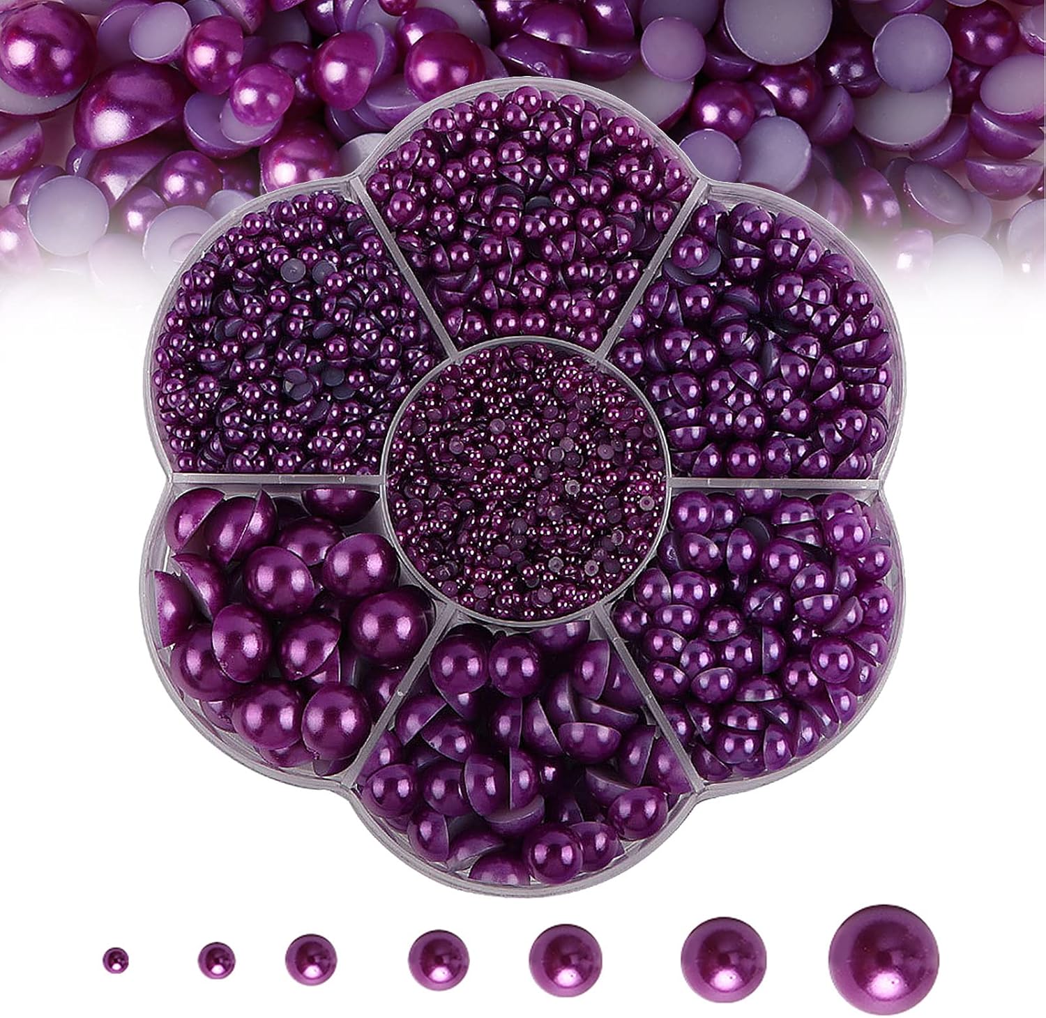 5600PCS Half Round Pearls Flatback Imitation Pearls for Crafts,7 Sizes for DIY Nails Art Crafting,Jewelry Making, Shoes,Cup,Phone Decoration (Deep Purple)