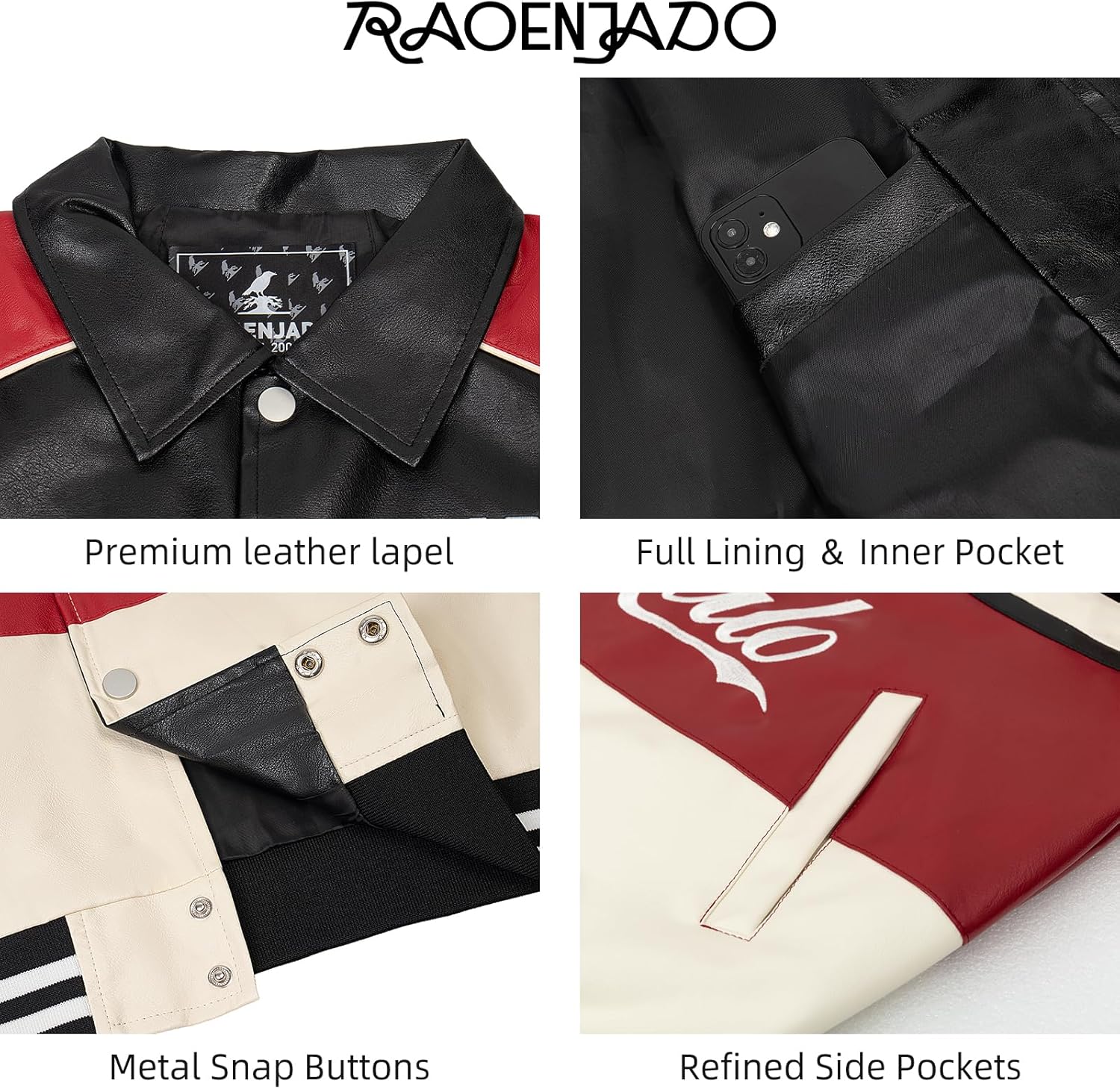 RAOENJADO Men's Racing Jacket Faux Leather Racer Motorcycle Biker Jacket in Motocross Style - Image 4