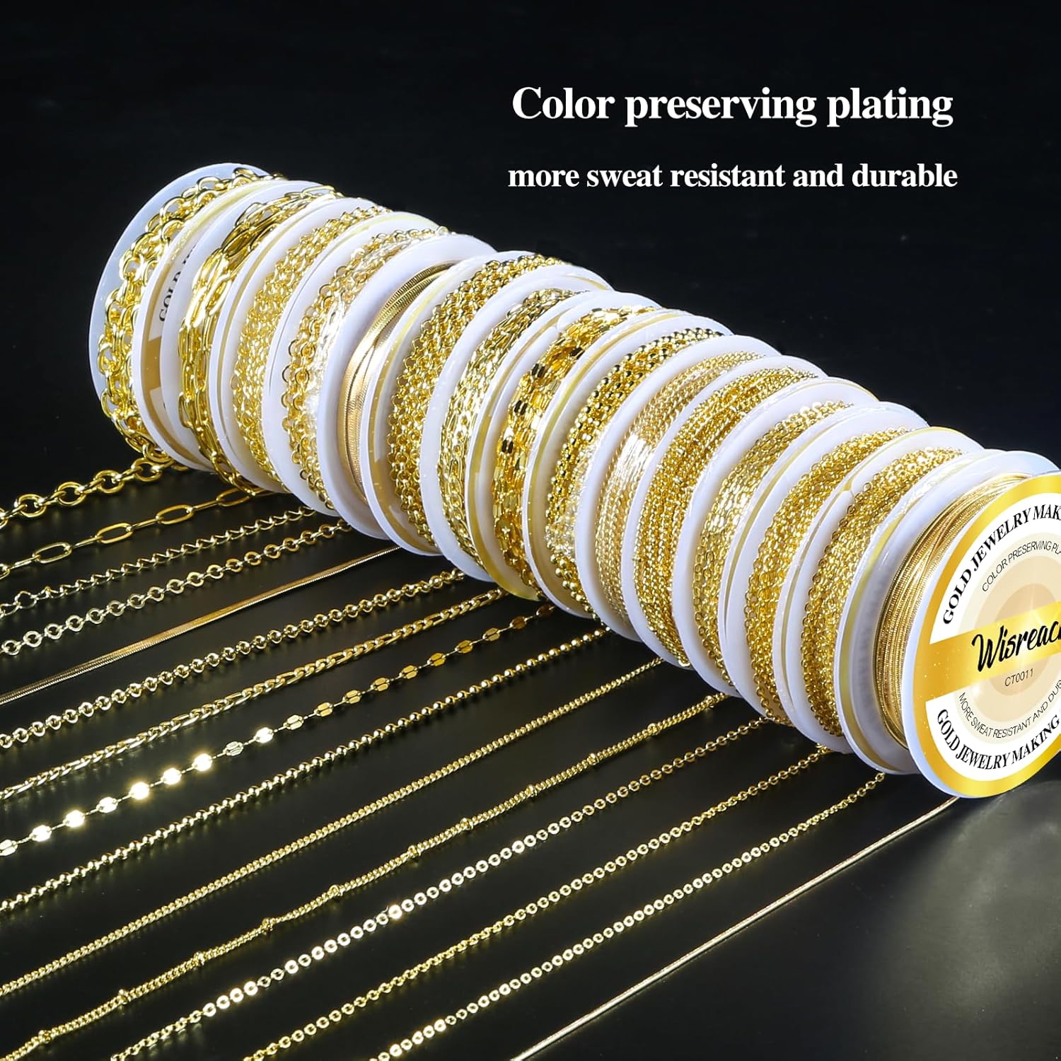 Wisreach Chains Jewelry Making Supplies Gold Chain for Making Jewelry, 111.5 Feet 15 Rolls for DIY Necklace Bracelet Findings with Jump Rings/Lobster Clasps/Connectors - Image 4