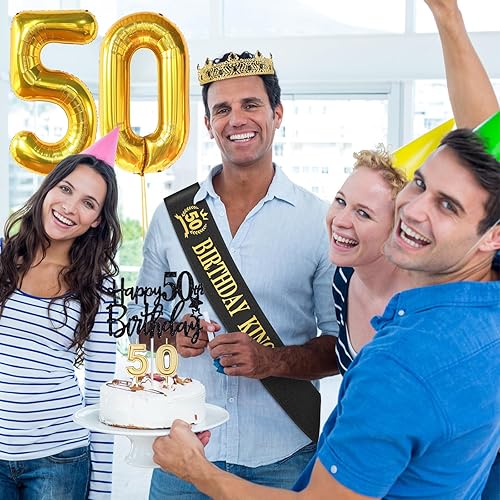 Miniatura 5 de Regalos de cumpleaños 50 para hombres, decoraciones de cumpleaños número 50 para hombres, corona de cumpleaños King y banda de cumpleaños King y